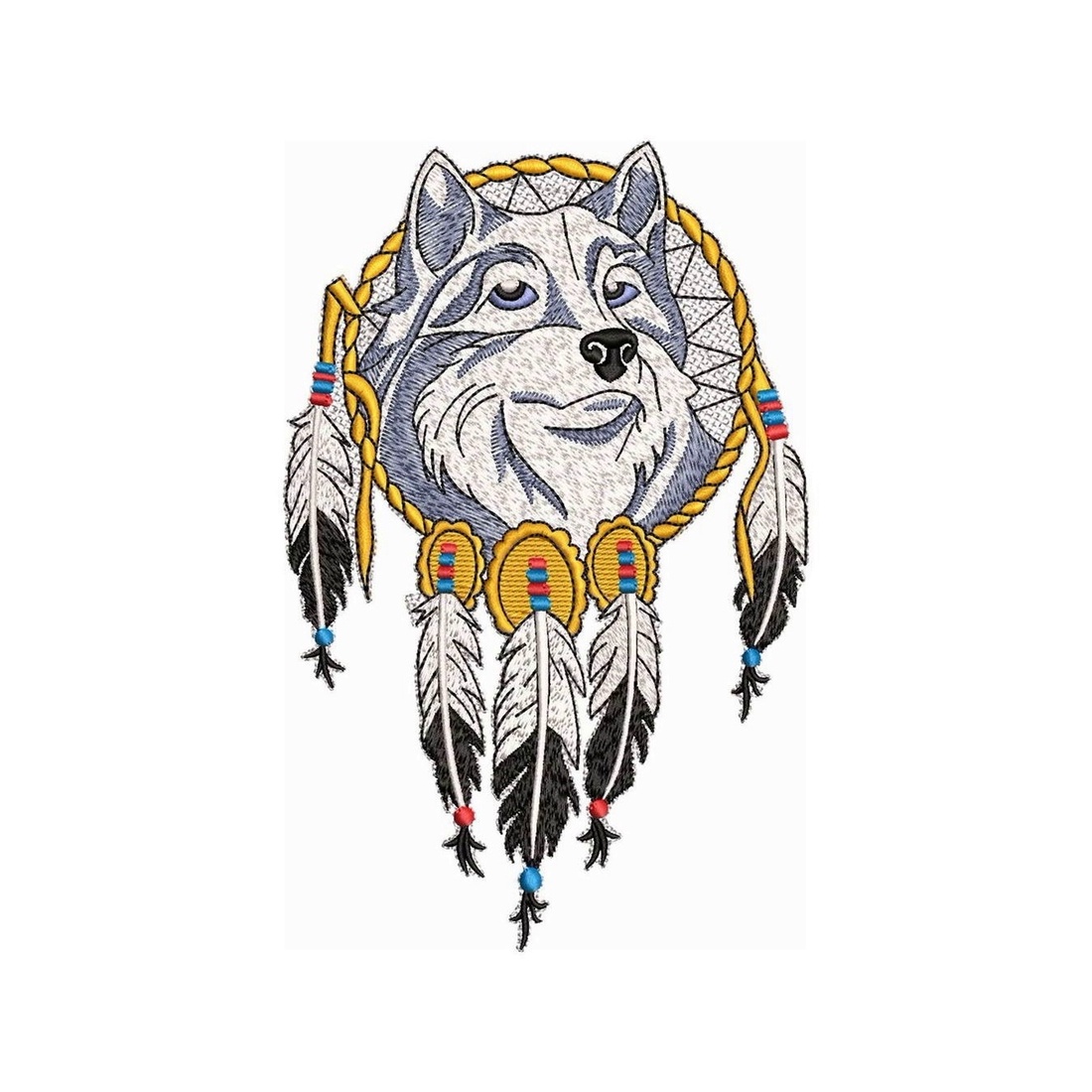 Dreamcatcher Lup brodat  - casă & stil de viață - accesorii pentru decorat casa - decorațiuni de pereți, decorațiuni suspendate - decorațiuni suspendate - Artynos.ro