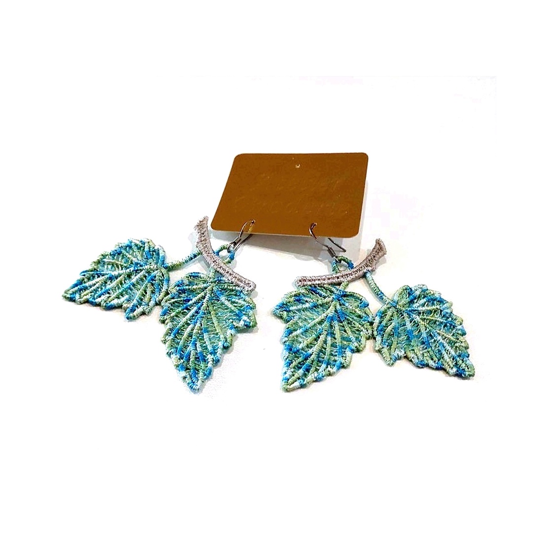 Cercei Frunze Turcoaz Degrade - bijuterii - cercei - cercei brodați - Artynos.ro