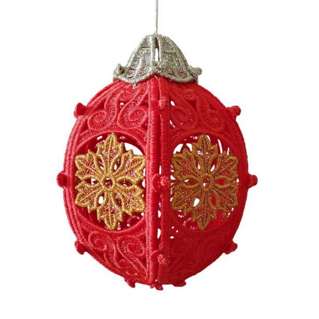 Glob 3D brodat alb rosu - crăciun - decorațiuni de crăciun de casă - globuri de crăciun - Artynos.ro