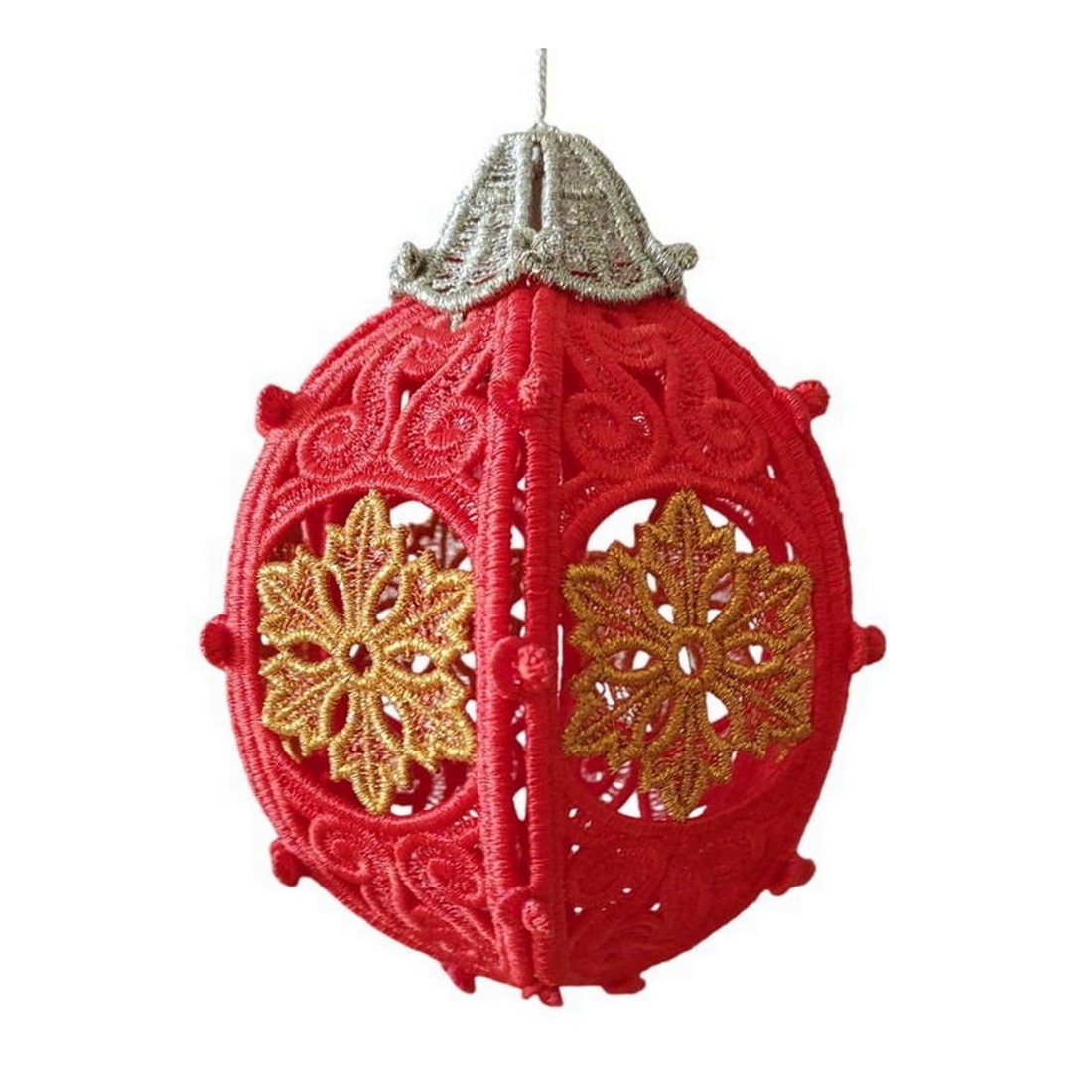 Glob 3D brodat alb rosu - crăciun - decorațiuni de crăciun de casă - globuri de crăciun - Artynos.ro