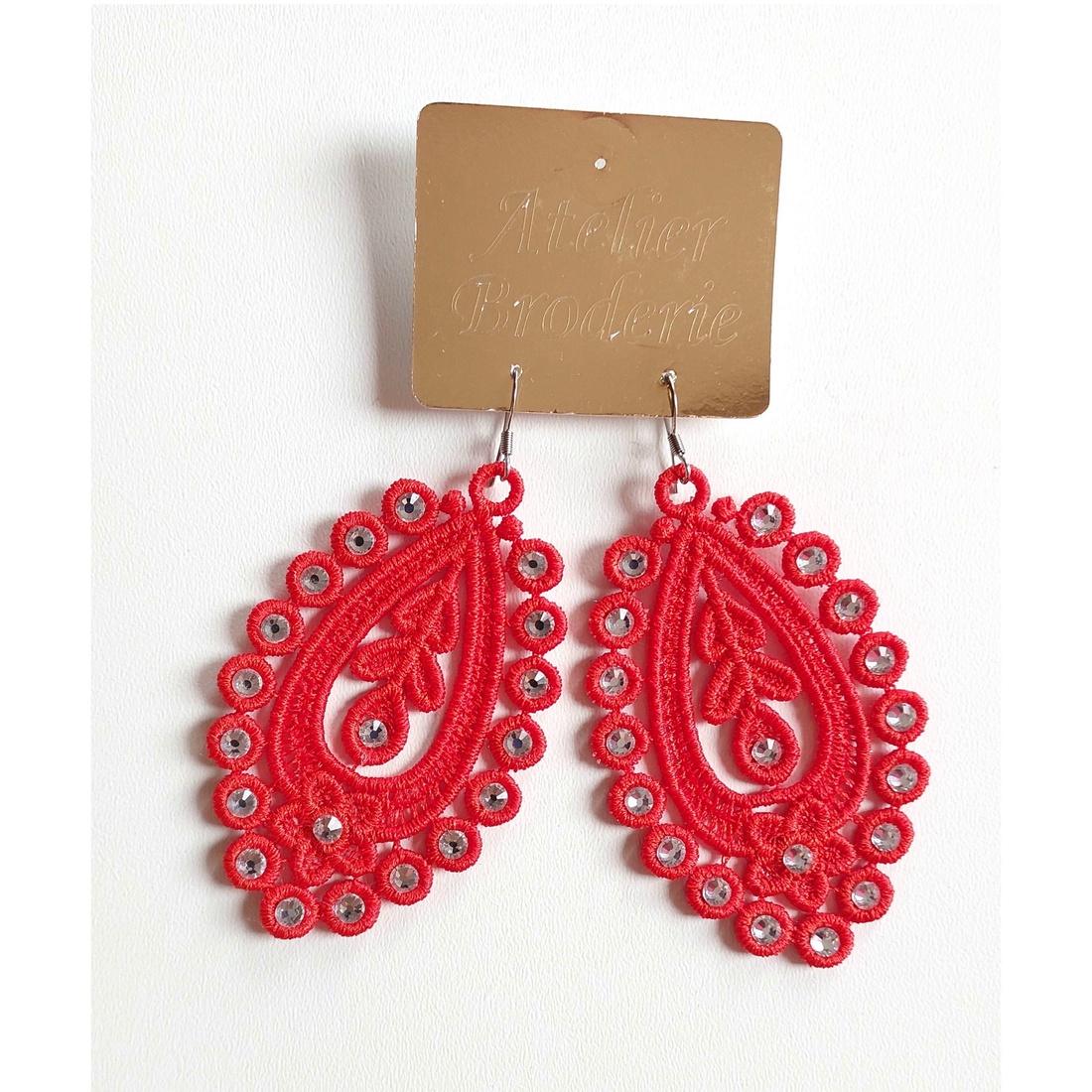 Cercei Rosii  cu Cristale - bijuterii - cercei - cercei lungi - Artynos.ro