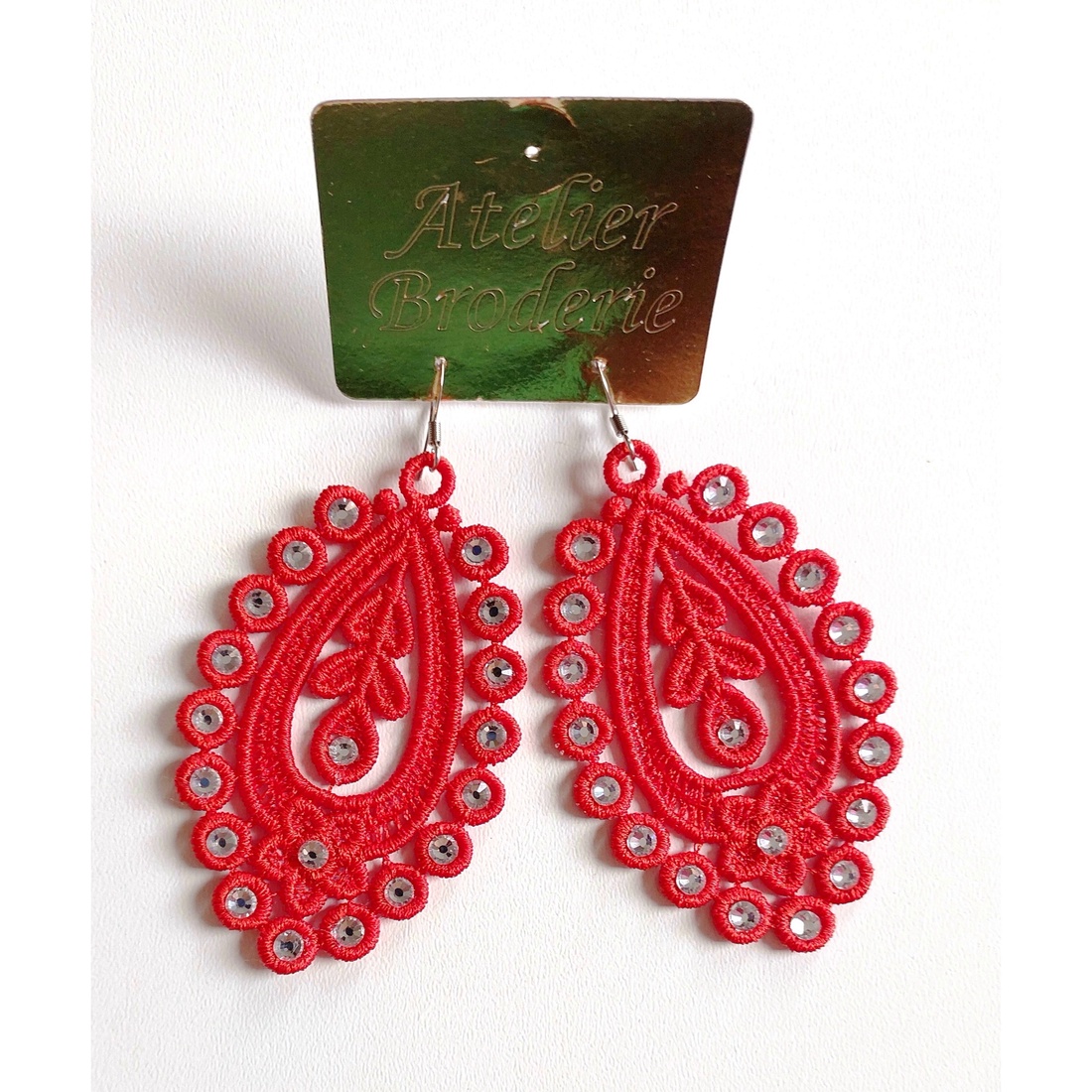 Cercei Rosii  cu Cristale - bijuterii - cercei - cercei lungi - Artynos.ro