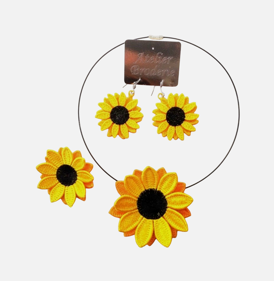 Set floarea soarelui cercei brosa colier - bijuterii - seturi de bijuterii - Artynos.ro