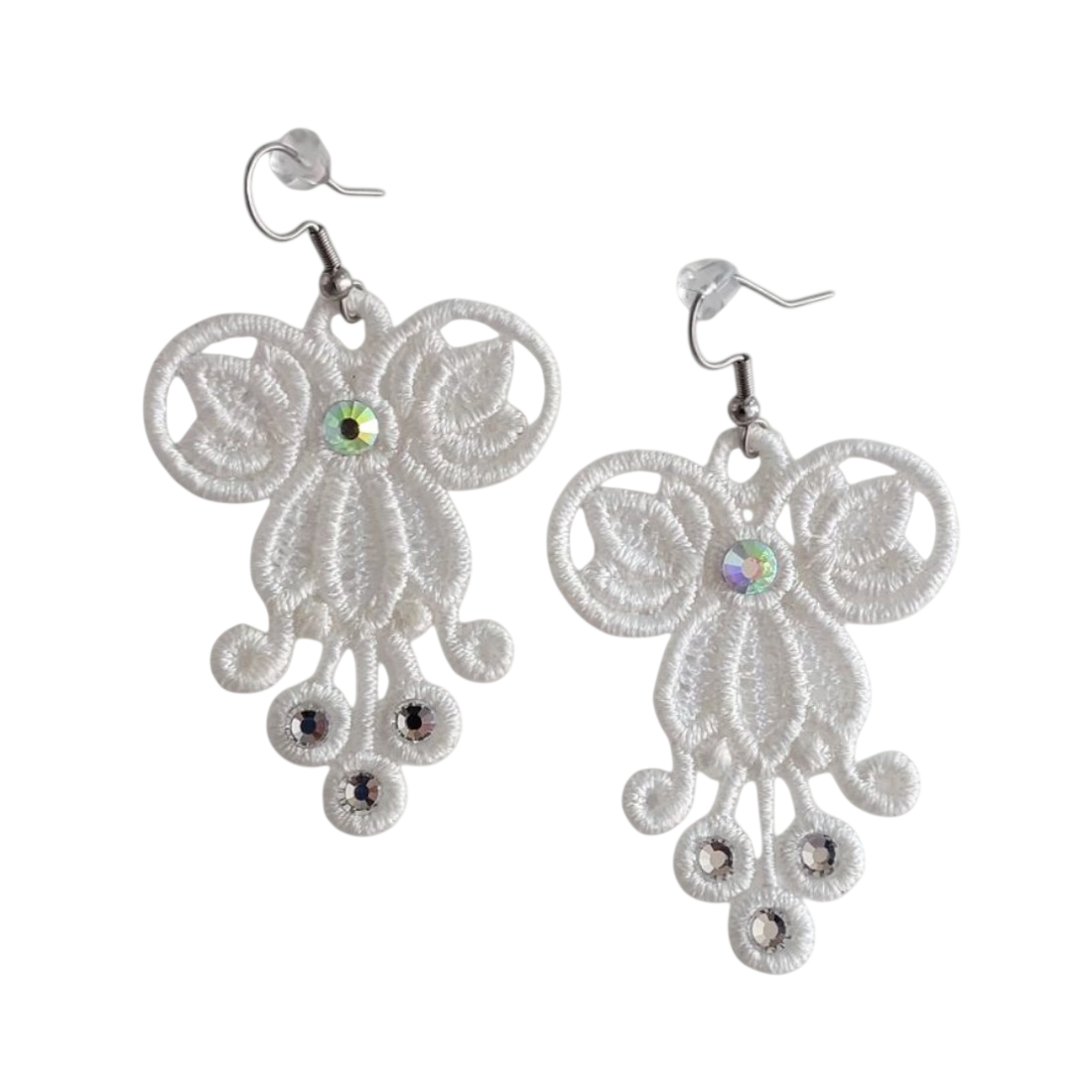 Cercei albi cu cristale - accesorii nuntă - bijuterii mireasă - cercei mireasă - Artynos.ro
