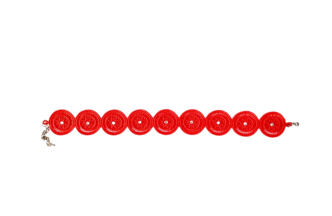 Choker Rosu Brodat cu Cristale  - bijuterii - coliere - chockere - Artynos.ro