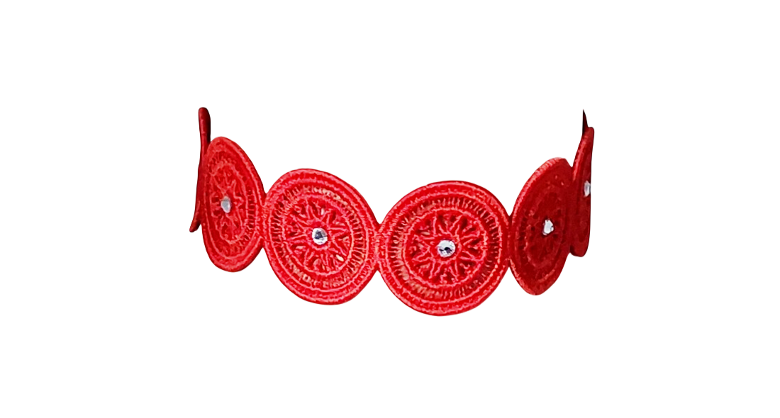 Choker Rosu Brodat cu Cristale  - bijuterii - coliere - chockere - Artynos.ro