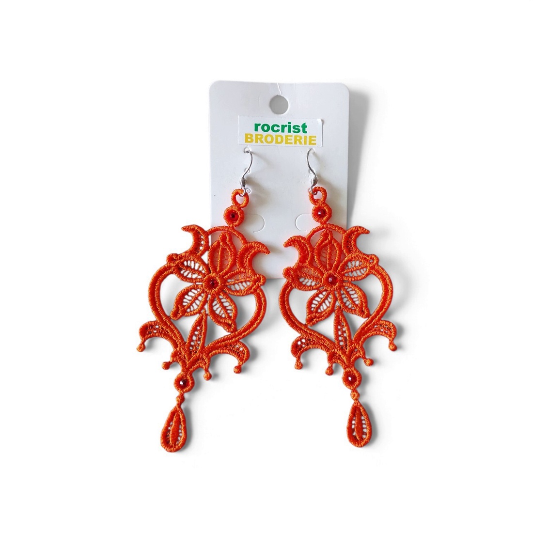 Cercei Chandelier Portocaliu Orange Brodati - bijuterii - cercei - cercei lungi - Artynos.ro
