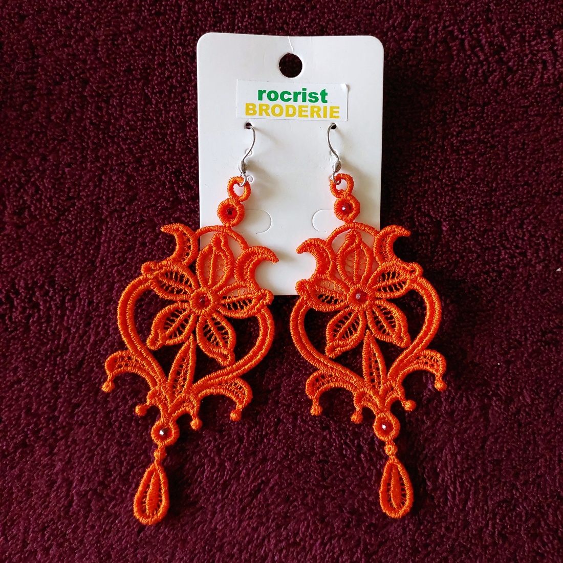 Cercei Chandelier Portocaliu Orange Brodati - bijuterii - cercei - cercei lungi - Artynos.ro