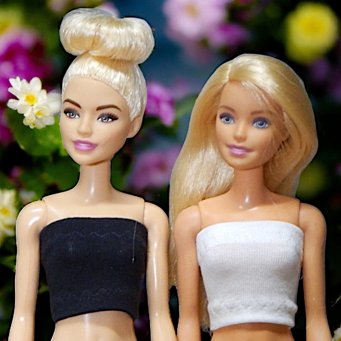 2 crop top simple, alb-negru, pentru păpuși de tip Barbie (a074fh) - jucării și echipamente pentru copii - jucării și accesorii pentru copii - haine de barbie - Artynos.ro