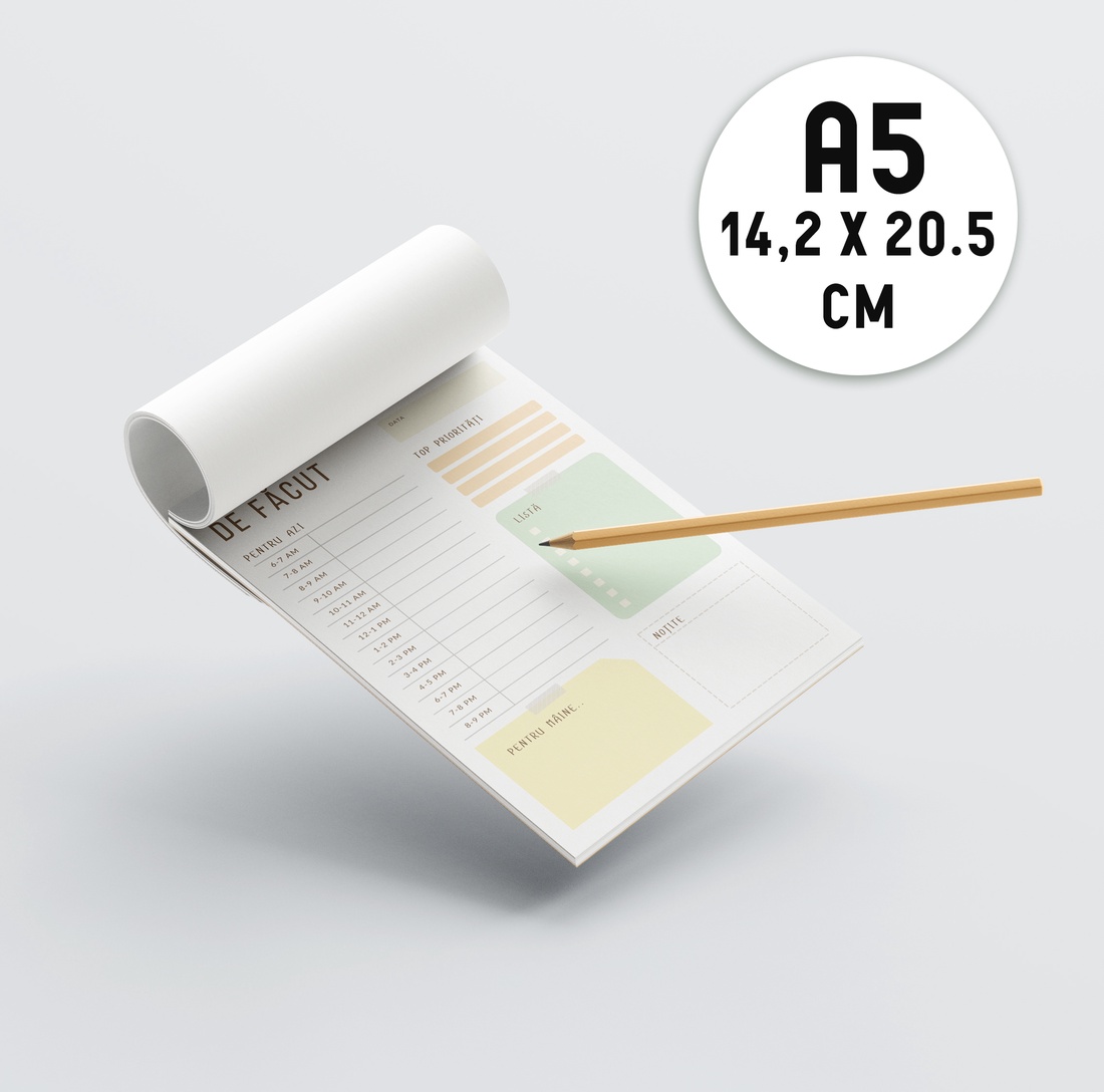 Set Carnet Planificator A5 si creion, priotitati si notite, 50 pag hartie premium 90gsm, suport din carton - casă & stil de viață - papetărie de hârtie - caiete și jurnal - Artynos.ro