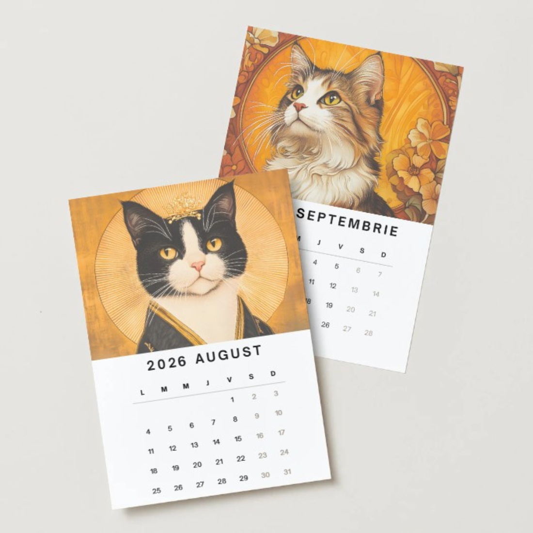 Calendar cu pisici elegante, 2026, calendar de birou cu suport negru - casă & stil de viață - papetărie de hârtie - calendar și planificator - Artynos.ro