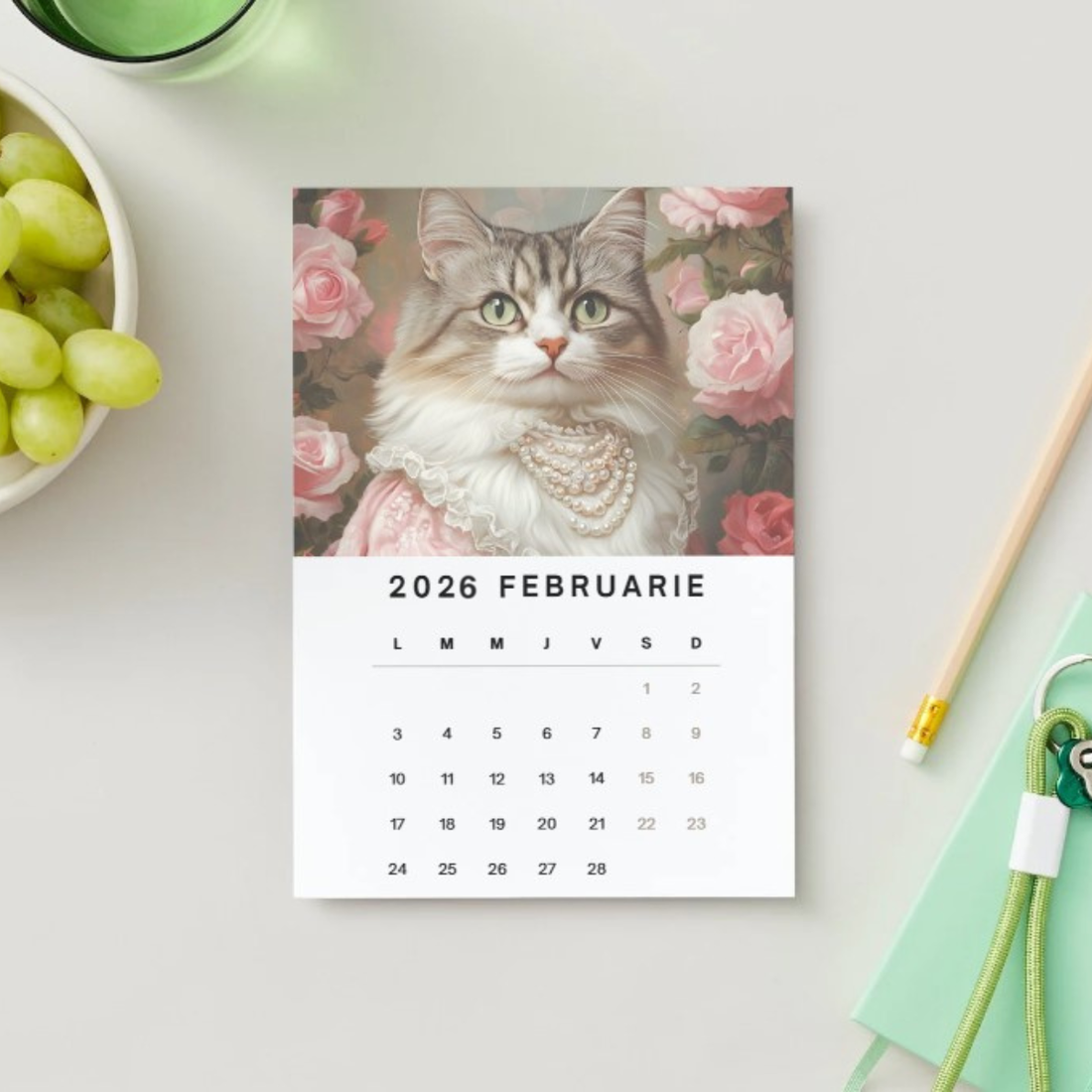 Calendar cu pisici elegante, 2026, calendar de birou cu suport negru - casă & stil de viață - papetărie de hârtie - calendar și planificator - Artynos.ro