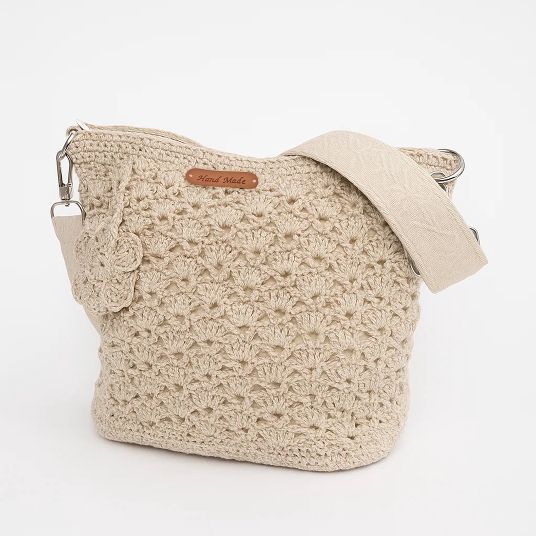 Poseta crosetata bej, curea reglabila, handmade - genți și portofele - genți de mână și umăr - geantă casual - Artynos.ro