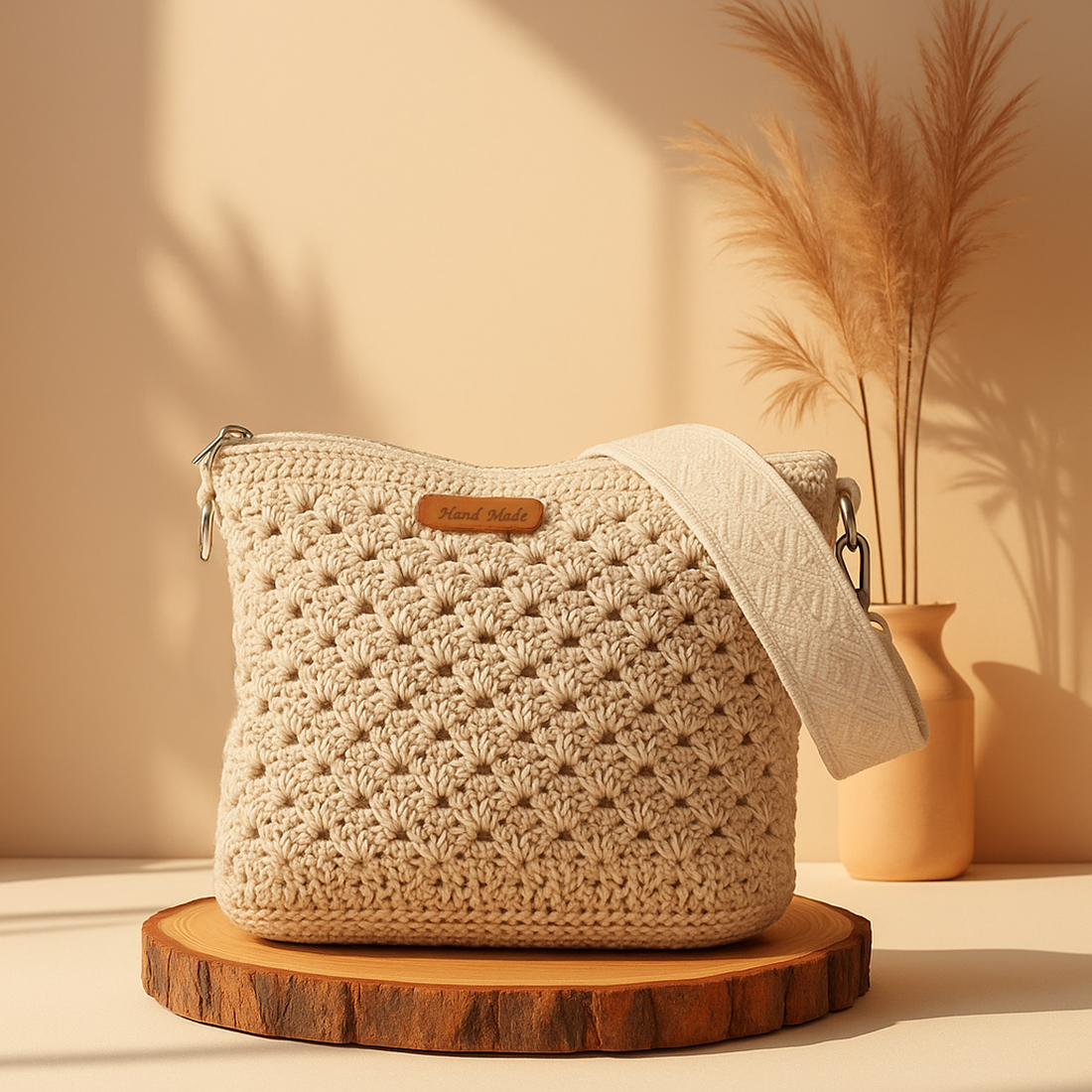 Poseta crosetata bej, curea reglabila, handmade - genți și portofele - genți de mână și umăr - geantă casual - Artynos.ro