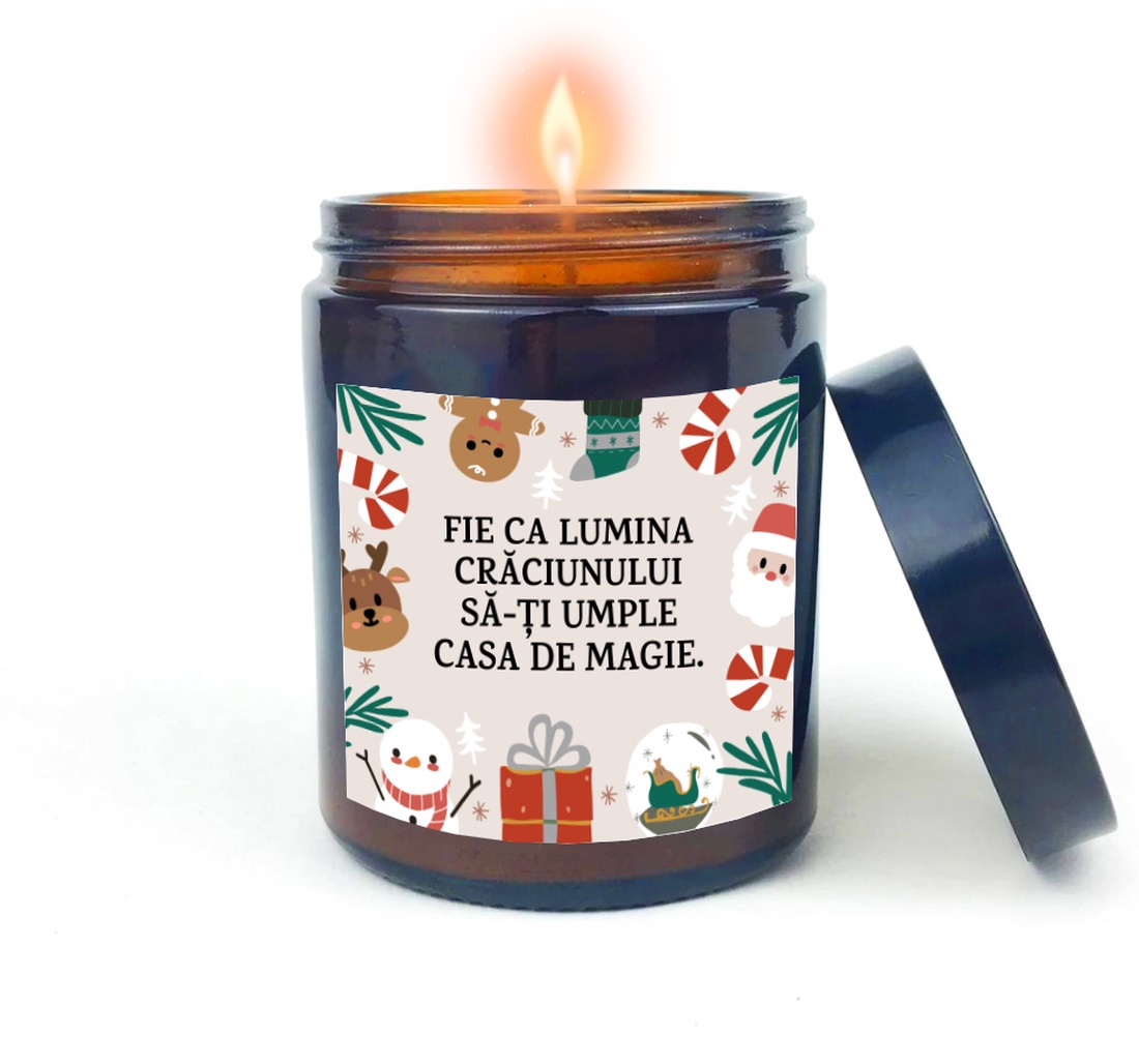 Lumanare parfumata din ceara naturala, in recipient de sticla cu capac, cadou cu eticheta Craciun - casă & stil de viață - lumânări, parfumuri, arome - lumânare - lumânări artizanale - Artynos.ro