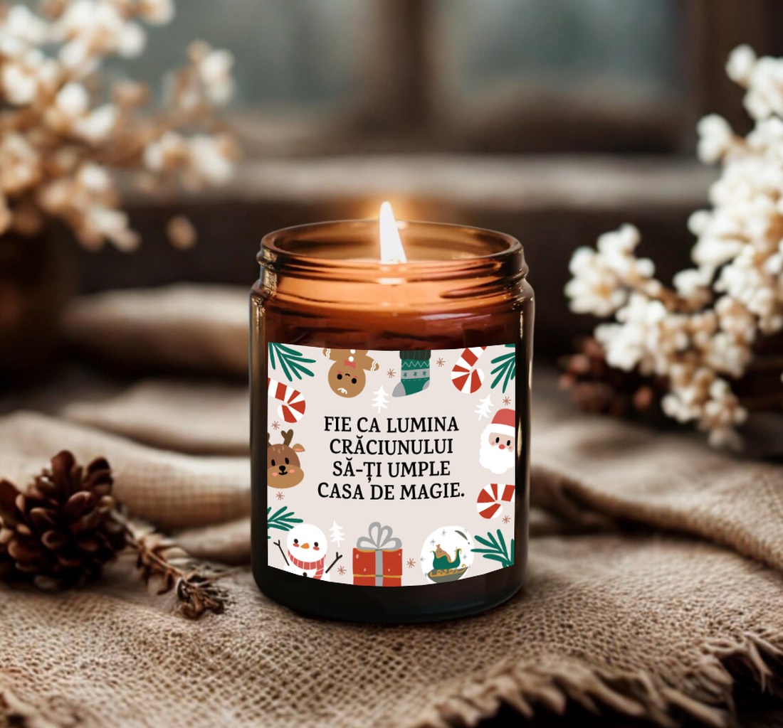 Lumanare parfumata din ceara naturala, in recipient de sticla cu capac, cadou cu eticheta Craciun - casă & stil de viață - lumânări, parfumuri, arome - lumânare - lumânări artizanale - Artynos.ro
