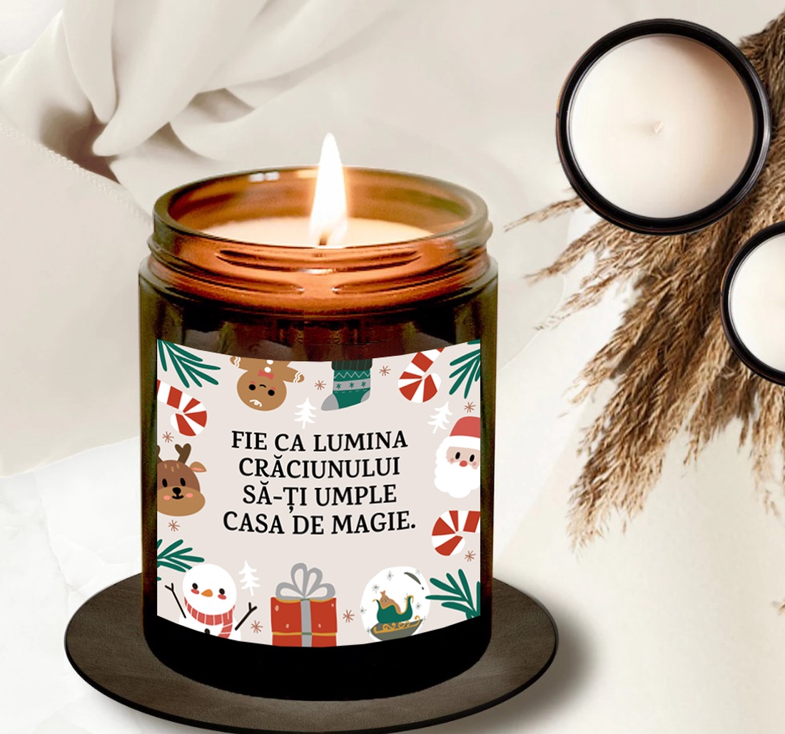 Lumanare parfumata din ceara naturala, in recipient de sticla cu capac, cadou cu eticheta Craciun - casă & stil de viață - lumânări, parfumuri, arome - lumânare - lumânări artizanale - Artynos.ro