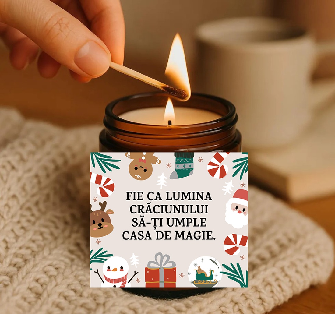 Lumanare parfumata din ceara naturala, in recipient de sticla cu capac, cadou cu eticheta Craciun - casă & stil de viață - lumânări, parfumuri, arome - lumânare - lumânări artizanale - Artynos.ro
