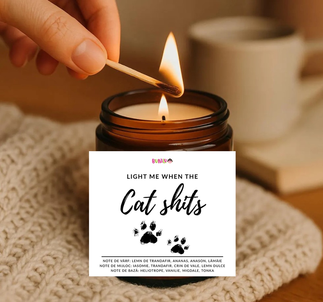 Lumanare parfumata din ceara naturala, in recipient de sticla cu capac, cadou cu eticheta amuzanta Pisici - casă & stil de viață - lumânări, parfumuri, arome - lumânare - lumânări artizanale - Artynos.ro