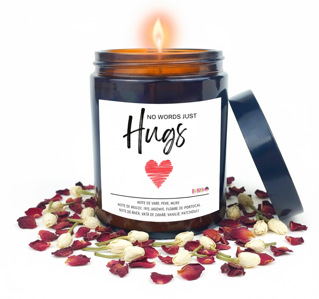 Lumanare parfumata BUNILU, ceara de soia, recipient sticla cu capac, mesaj iubire, 100% biodegradabila, 150 ml - casă & stil de viață - lumânări, parfumuri, arome - lumânări artizanale - Artynos.ro