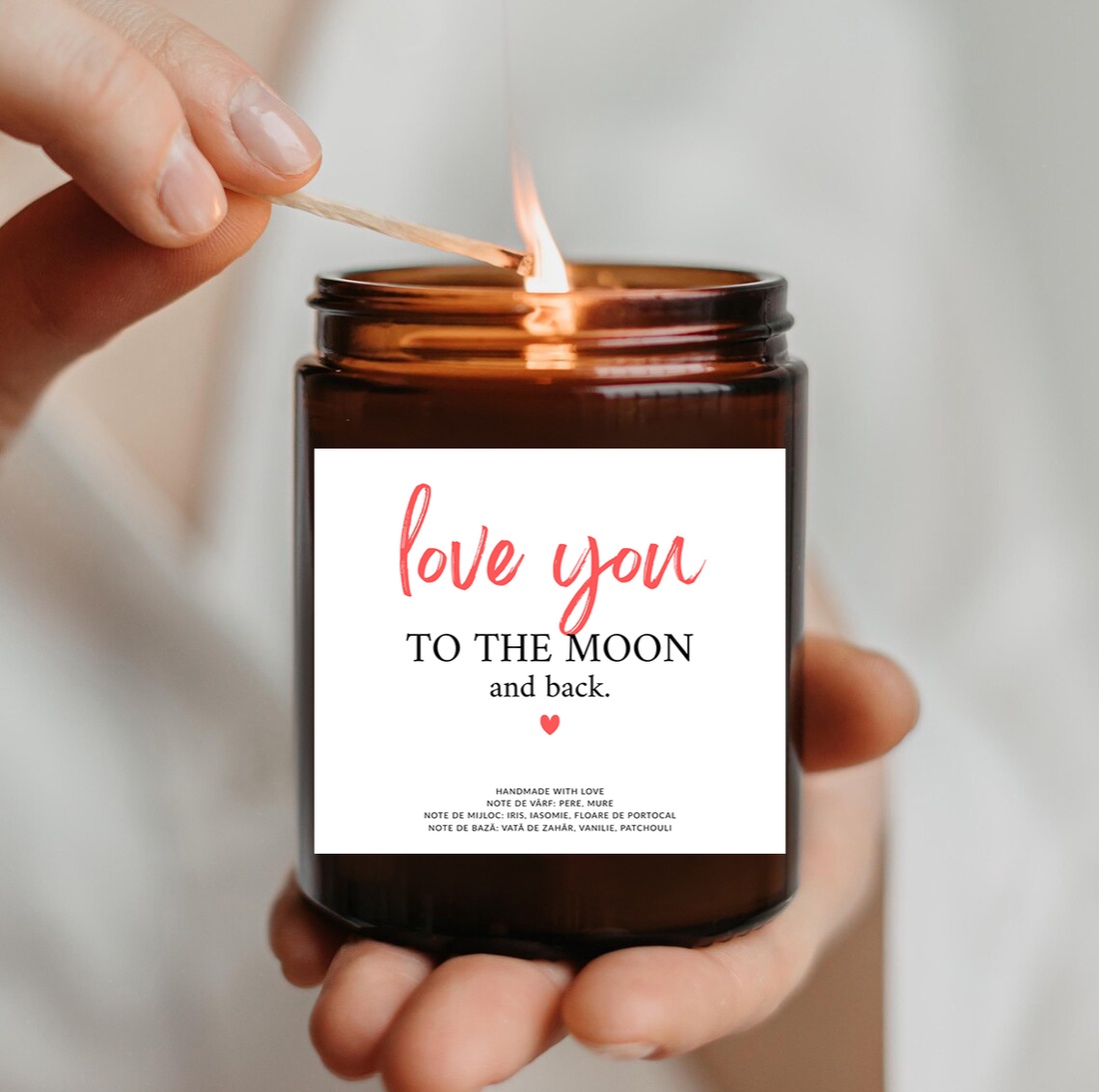 Lumanare parfumata BUNILU, ceara de soia, recipient sticla cu capac, mesaj love you to the moon, 100% biodegradabila, 15 - casă & stil de viață - lumânări, parfumuri, arome - lumânări artizanale - Artynos.ro