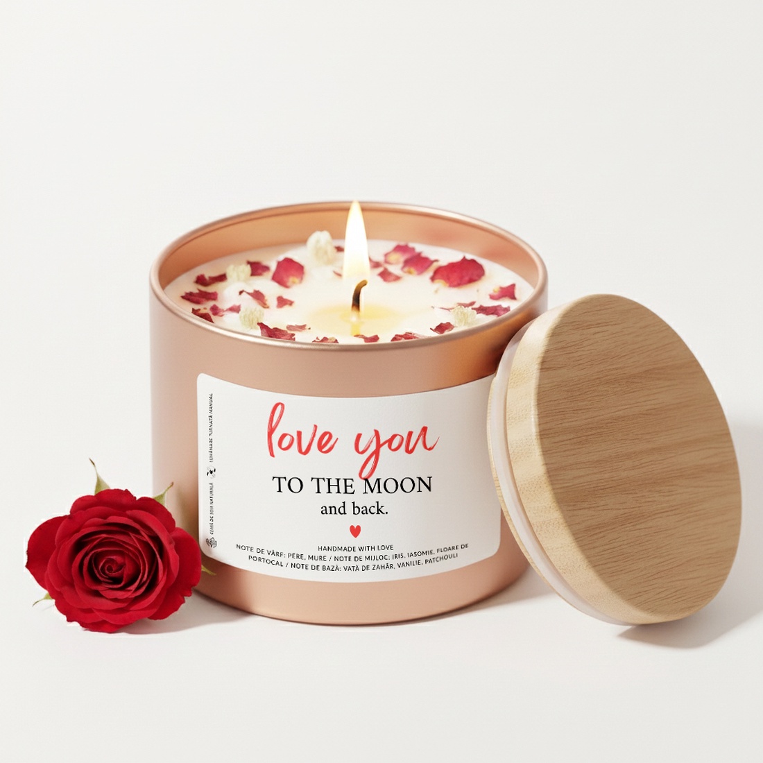 Lumanare parfumata, mesaj iubire Love You, borcan metalic, parfum floral - casă & stil de viață - lumânări, parfumuri, arome - lumânări artizanale - Artynos.ro