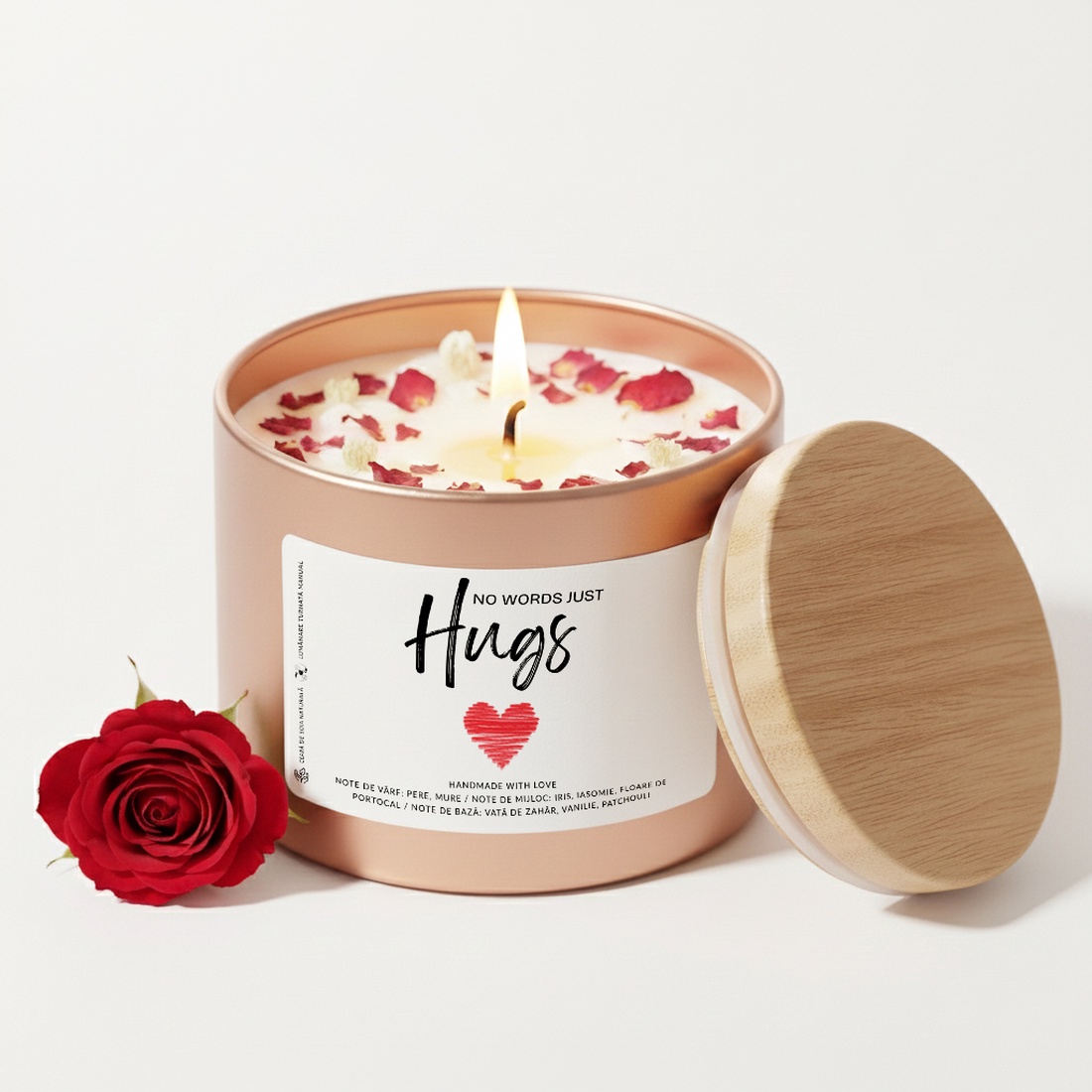 Lumanare parfumata, mesaj iubire No Words, borcan metalic, parfum floral - casă & stil de viață - lumânări, parfumuri, arome - lumânări artizanale - Artynos.ro