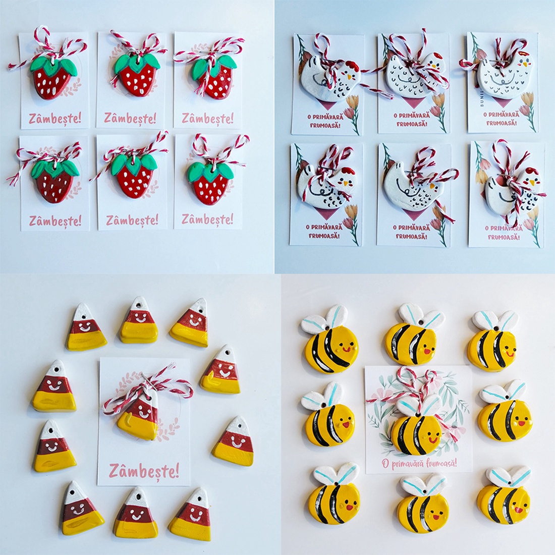 Set 11 mărțișoare handmade din ceramică pictată, fetru și croșetate - bijuterii - mărțișor - Artynos.ro