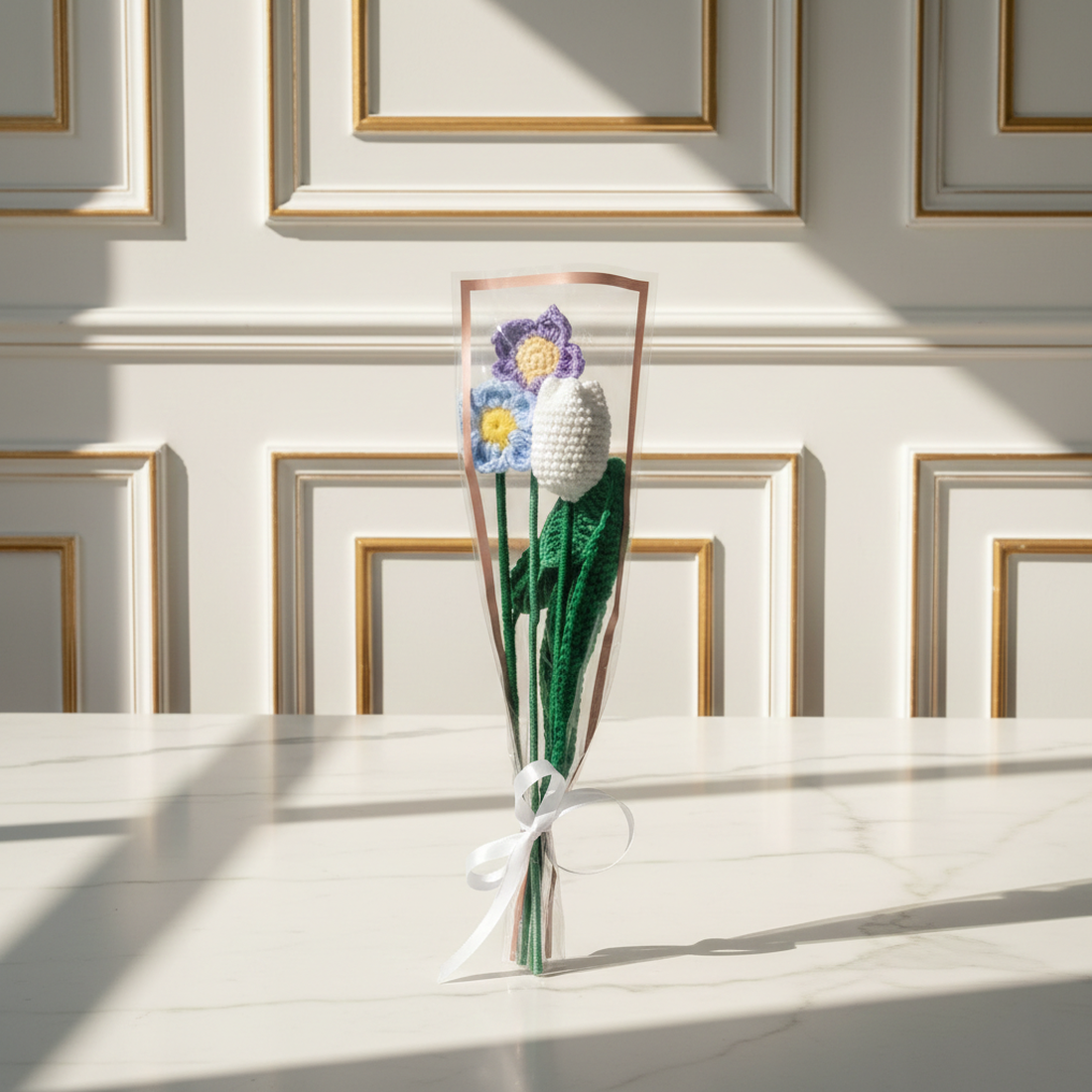 Buchet flori crosetate � lalea alba si margarete - casă & stil de viață - decorațiuni de casă - accesorii florale - buchete de flori - Artynos.ro