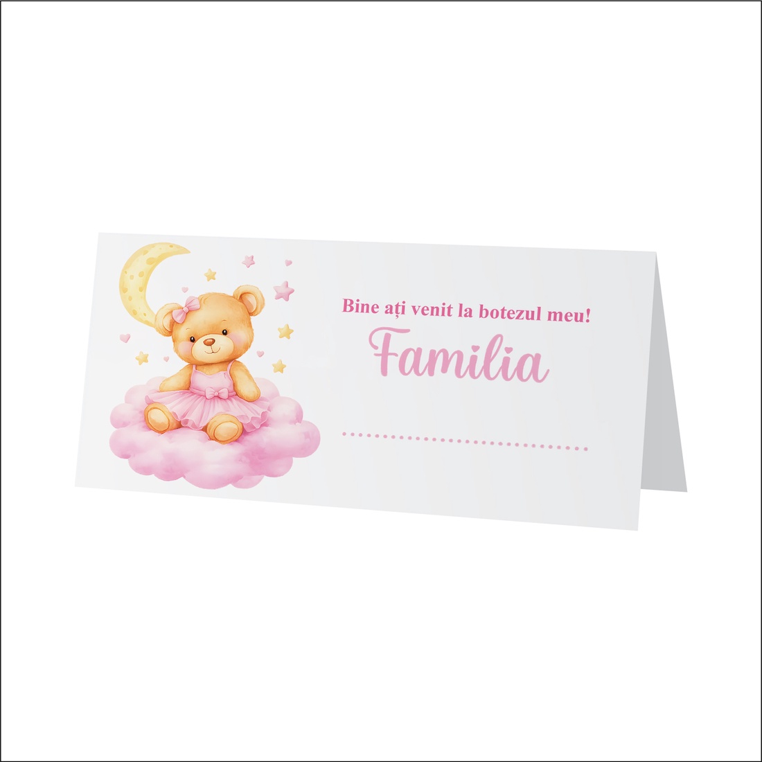 Plic de bani pentru botez model ursulet fetita in rochita roz - accesorii nuntă - amintiri și cadouri de nuntă - cadou nuntă - plic de bani, card - Artynos.ro