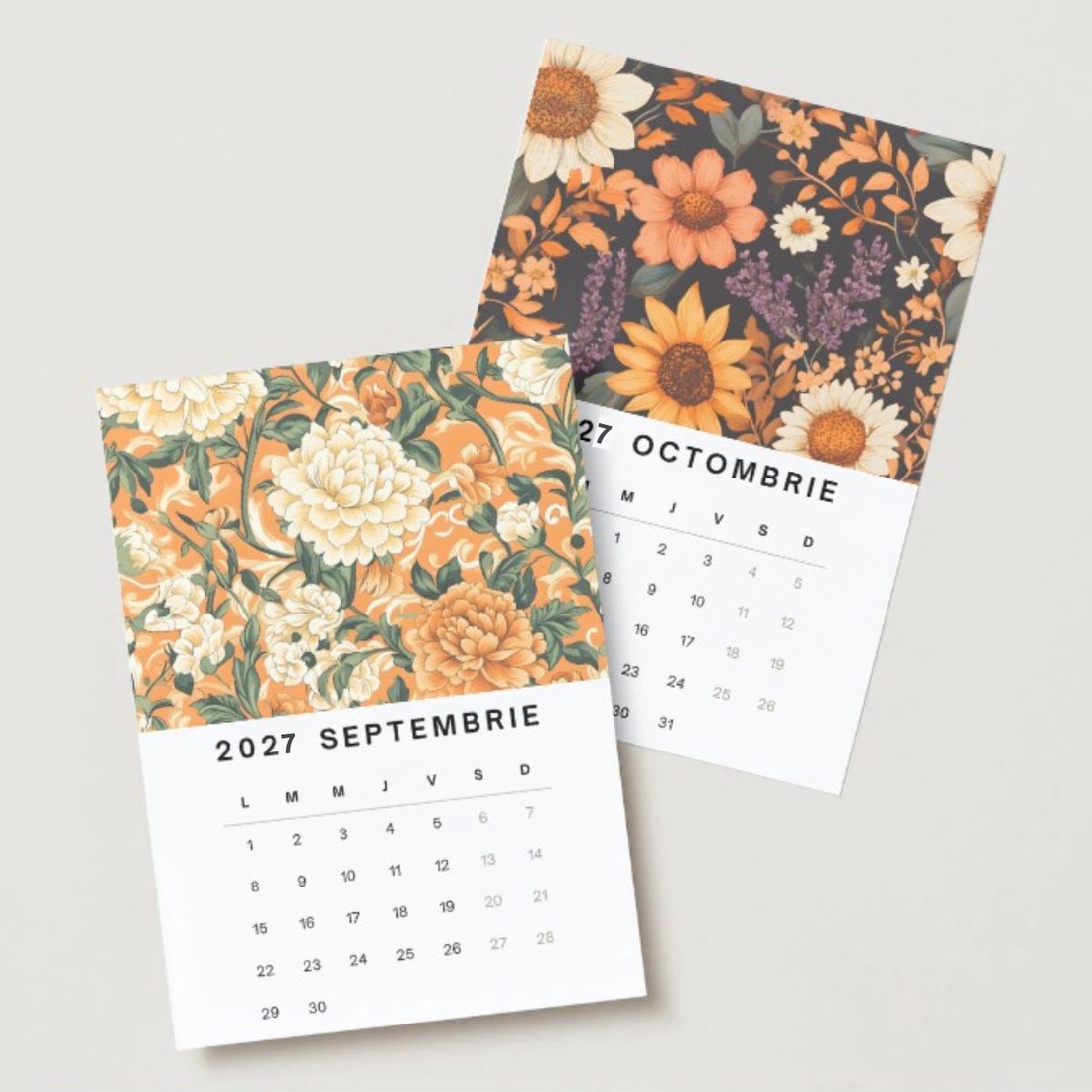 Calendar cu flori decorative elegante, 2027, calendar de birou cu suport negru - casă & stil de viață - produse de papetărie - calendar și planificator - Artynos.ro
