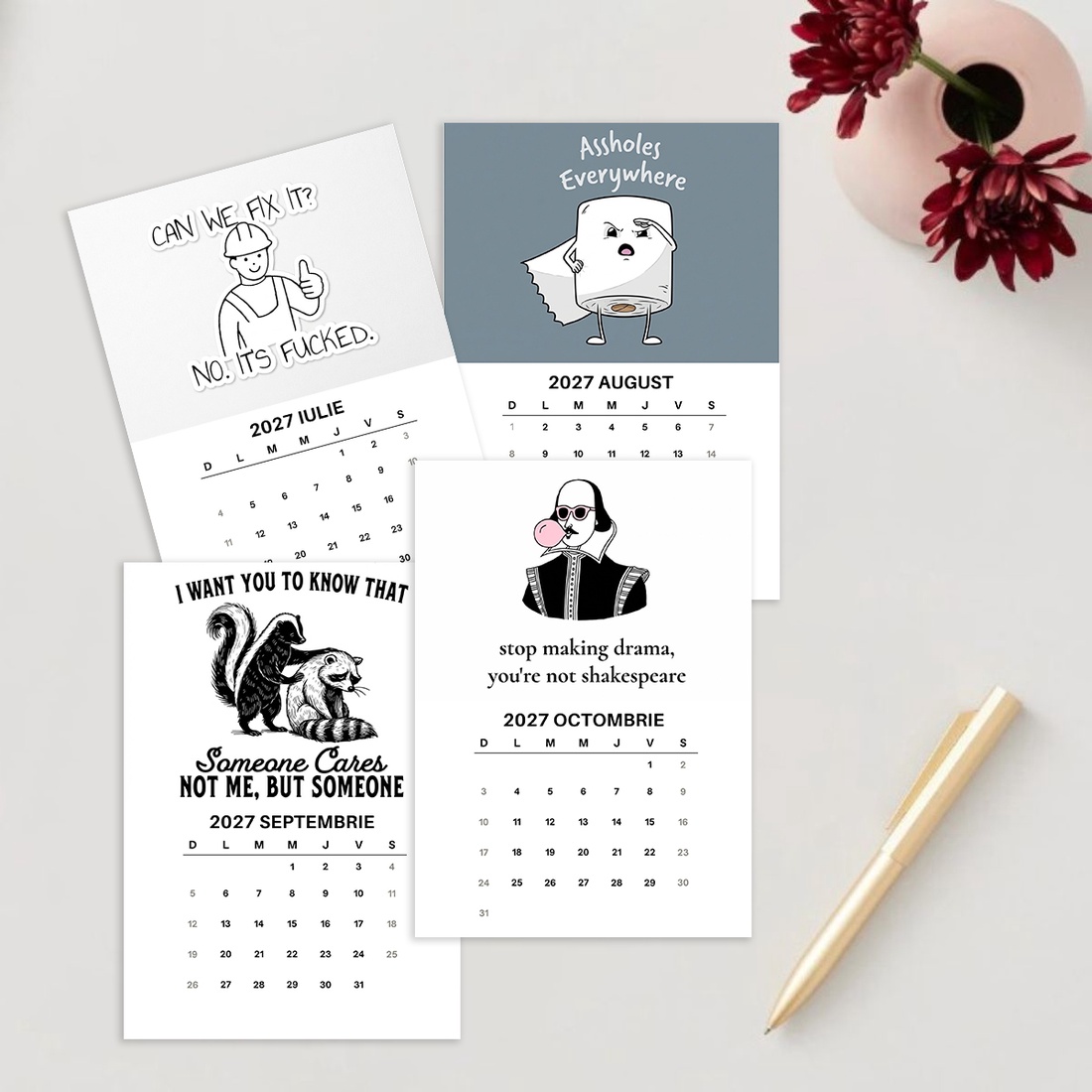 Calendar cu amuzant, 2027, calendar de birou cu suport negru - casă & stil de viață - produse de papetărie - calendar și planificator - Artynos.ro