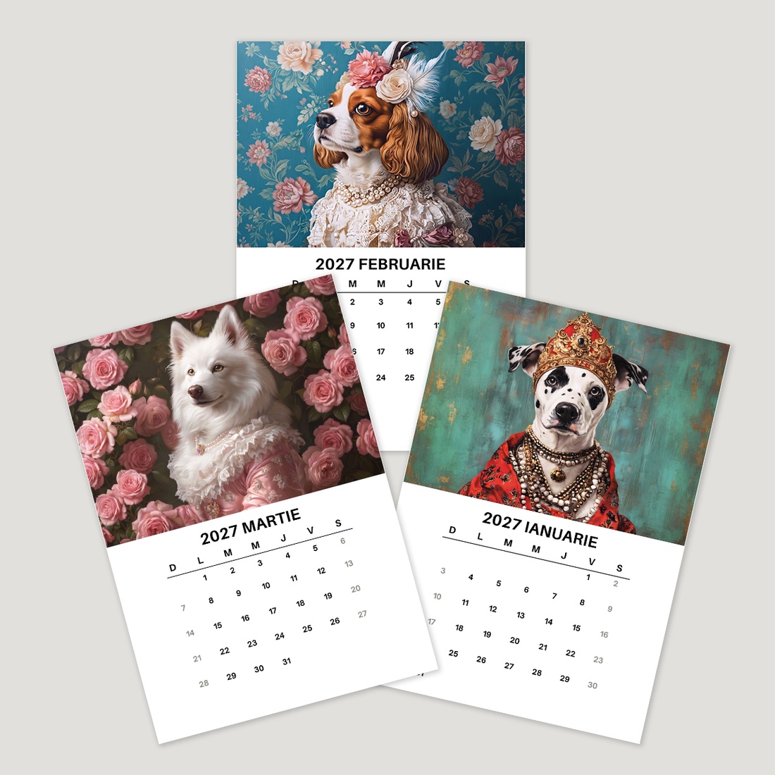 Calendar de Masă 2027 cu Suport Negru, Calendar de Birou cu Câini, 12 File cu Ilustrații Elegante - casă & stil de viață - produse de papetărie - calendar și planificator - Artynos.ro
