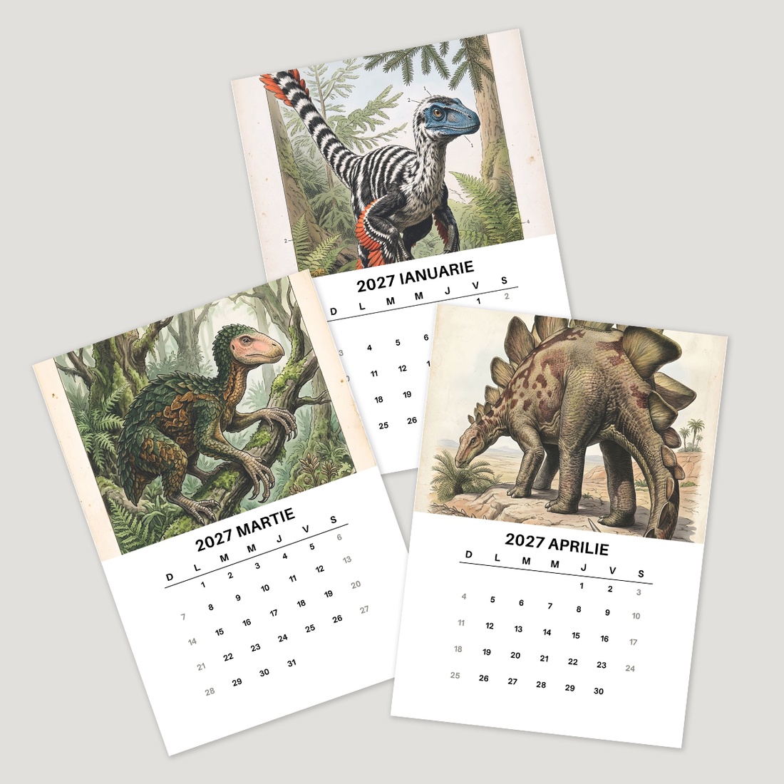 Calendar de Masă 2027 cu Suport Negru, Calendar de Birou cu Dinozauri, 12 File - casă & stil de viață - produse de papetărie - calendar și planificator - Artynos.ro
