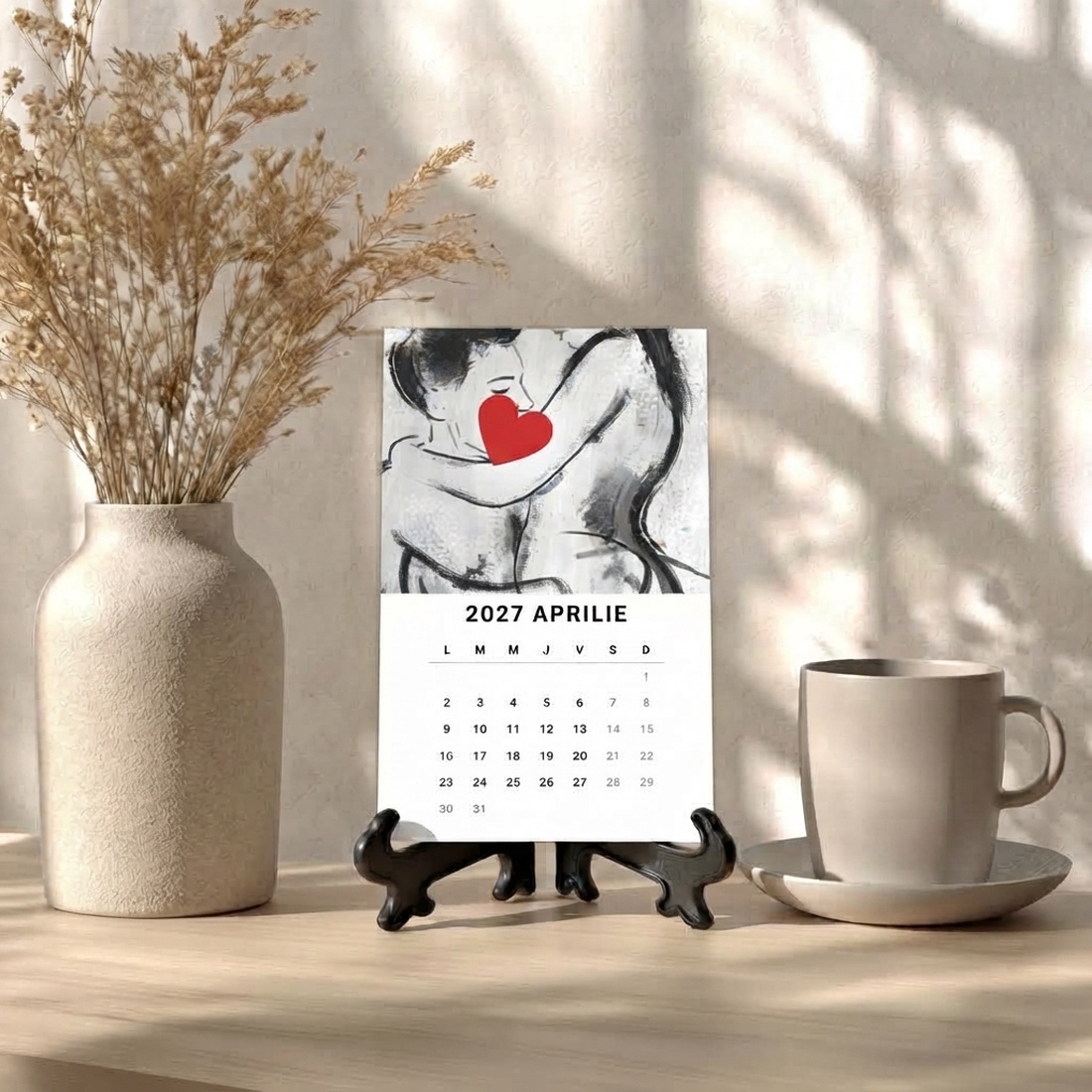 Calendar de Masă 2027 cu Suport Negru, Calendar Erotic cu Ilustrații cu Iubire, Sexy - casă & stil de viață - produse de papetărie - calendar și planificator - Artynos.ro
