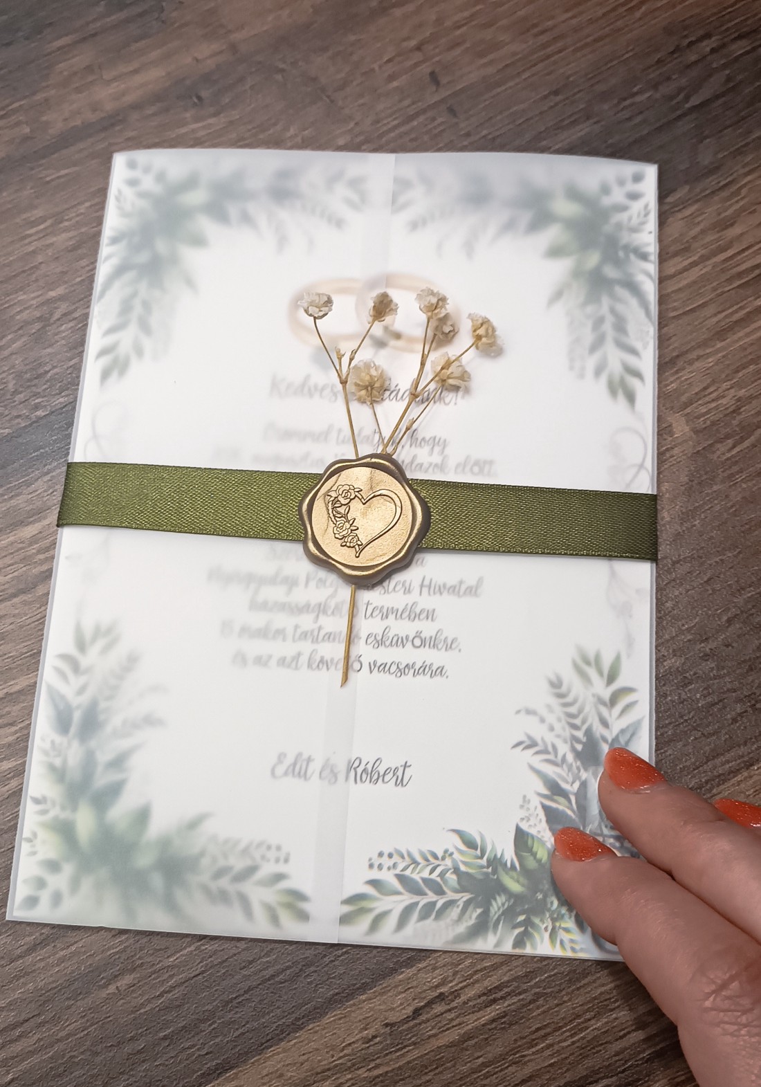 5 buc. Invitație de nuntă personalizată pe hârtie calandrată, cu sigiliu de ceară -  - Artynos.ro
