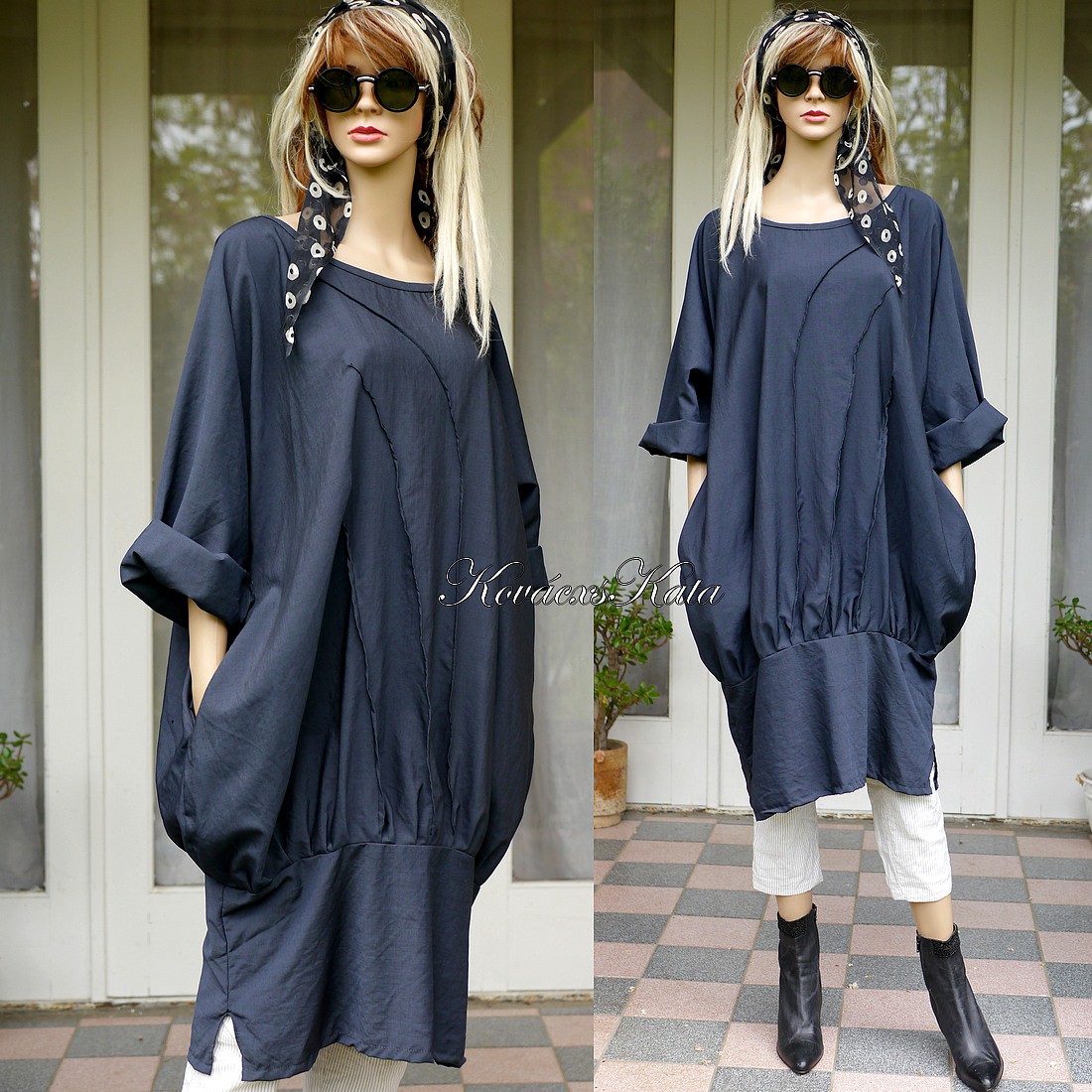 KEHELYRUHA - Rochie tunică din mătase vâscoasă / antracit - îmbrăcăminte și modă - haine damă - rochie, dintr-o bucată - Artynos.ro