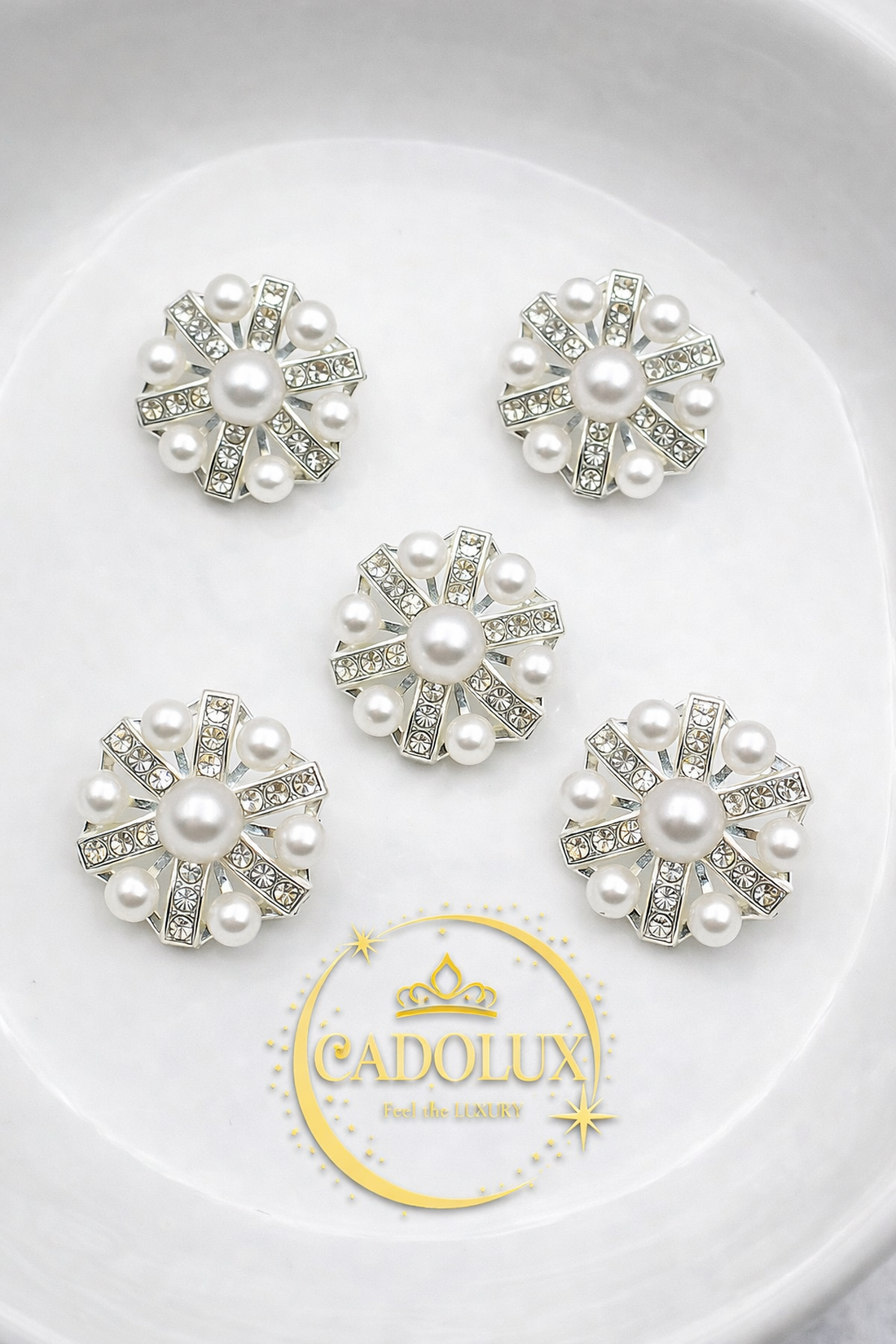 5 Nasturi Pearl Couture Cadolux  - accesorii nuntă - materiale decor pentru nuntă - decorațiuni nuntă - Artynos.ro