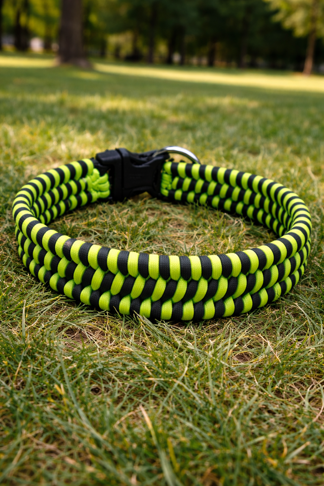 Zgardă câine paracord cobra � verde neon ,negru (rezistentă, handmade) - casă & stil de viață - accesorii pentru animale  - echipamente pentru câini - zgardă pentru câini - Artynos.ro