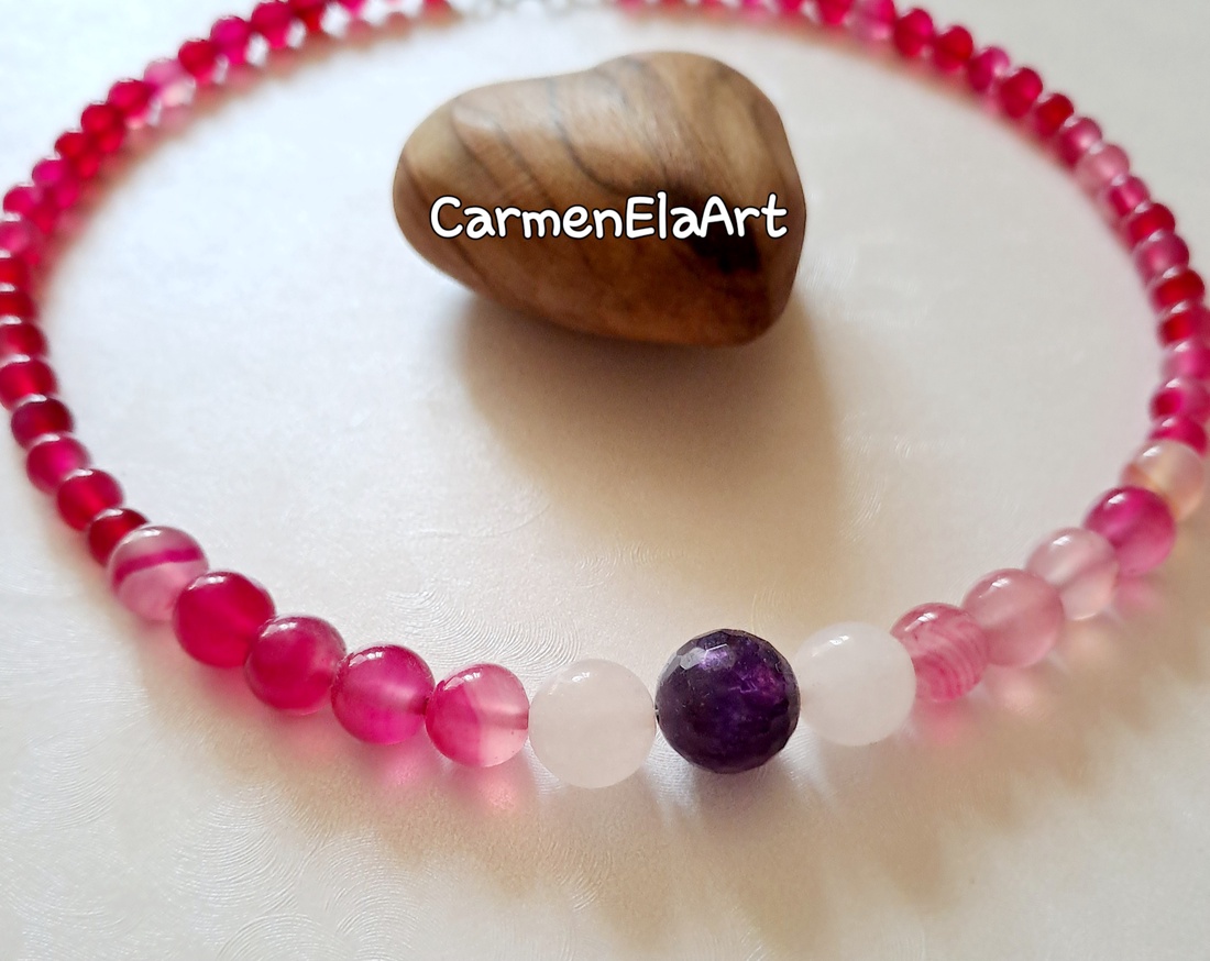 Colier din agate roz fucsia - bijuterii - coliere - coliere cu mărgele - Artynos.ro