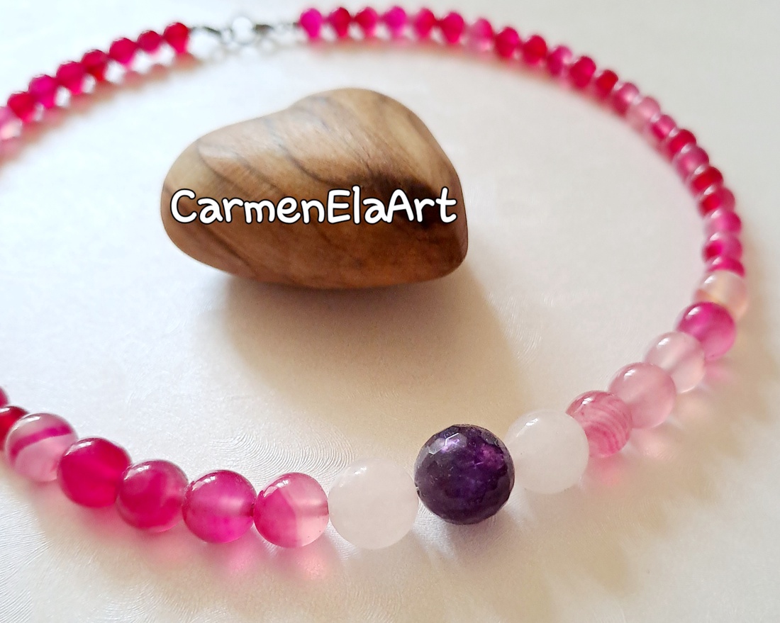 Colier din agate roz fucsia - bijuterii - coliere - coliere cu mărgele - Artynos.ro