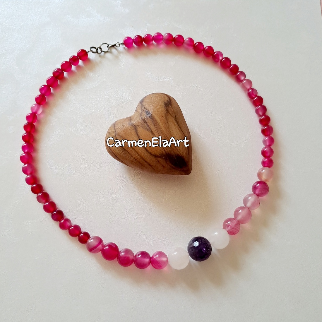 Colier din agate roz fucsia - bijuterii - coliere - coliere cu mărgele - Artynos.ro