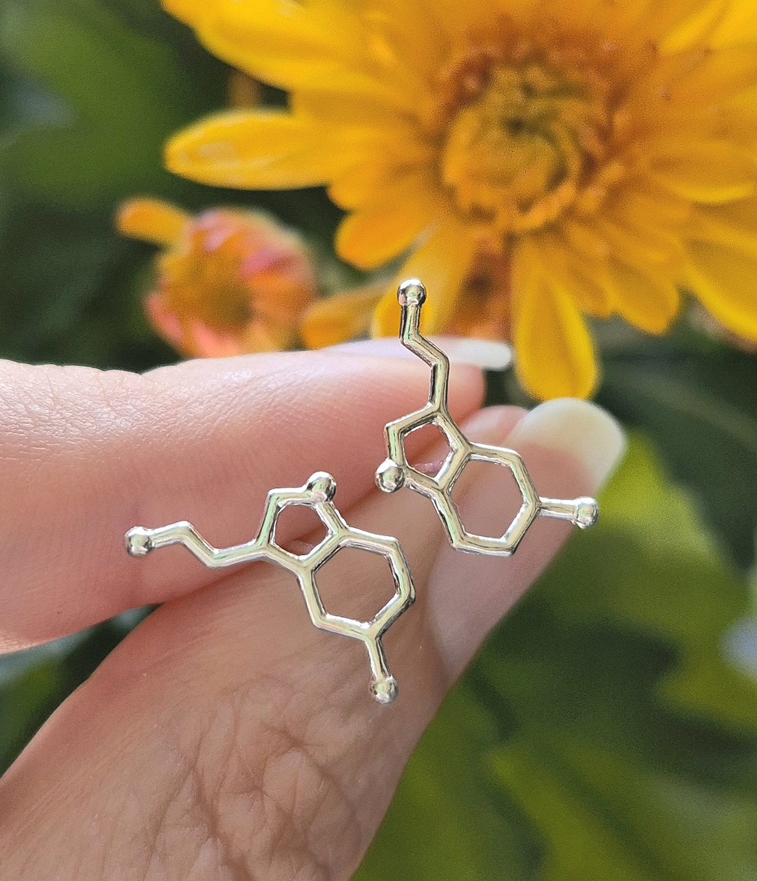 Cercei din argint 92.5 cu formula moleculară SEROTONINA  - bijuterii - cercei - clipsuri - Artynos.ro