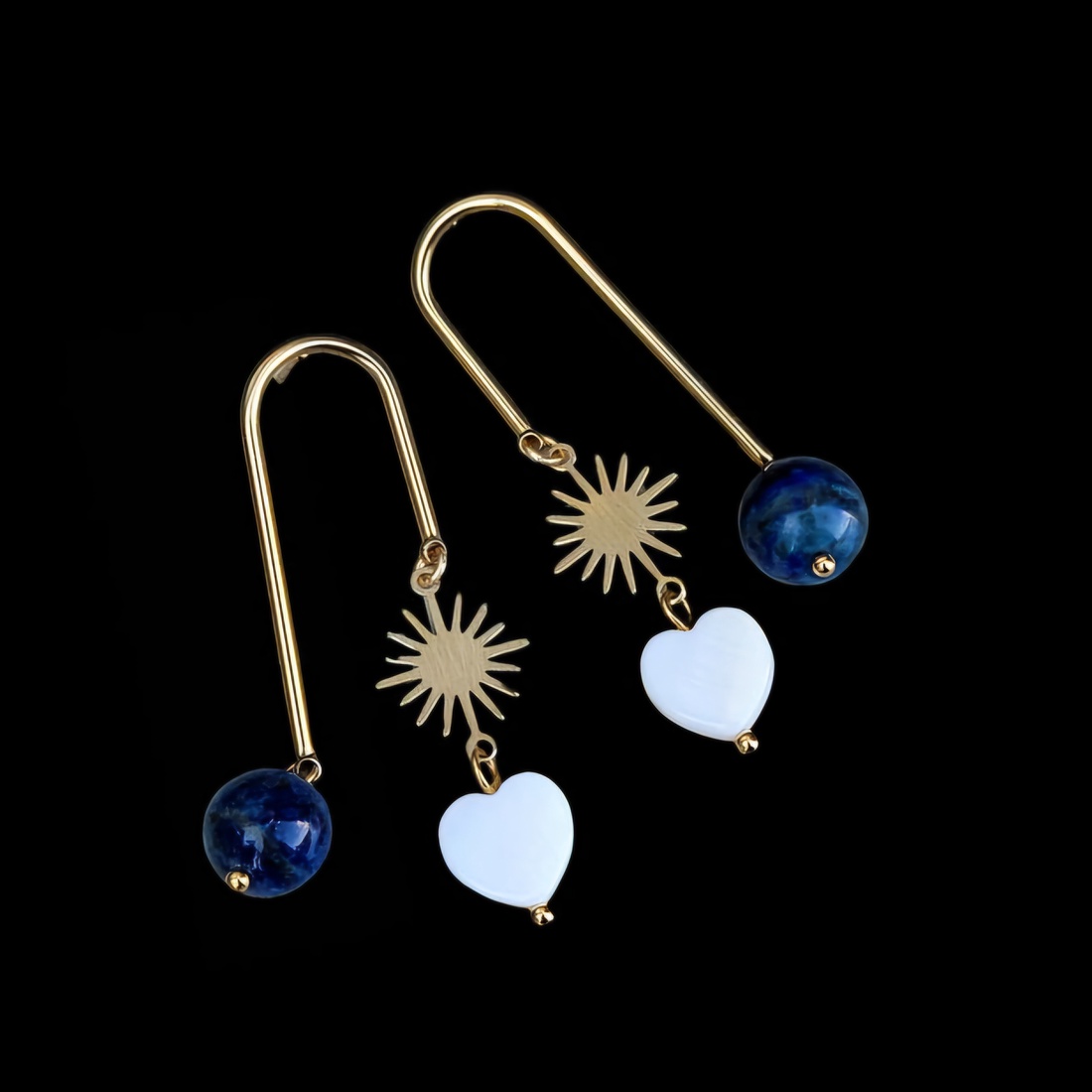 Cercei statement cu Lapis Lazuli și Sidef natural  - bijuterii - cercei - cercei candelabru - Artynos.ro