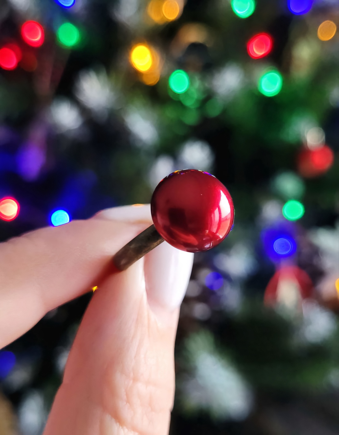 Inel reglabil cu perlă roșie mare - bijuterii - inele - inele cu perle - Artynos.ro