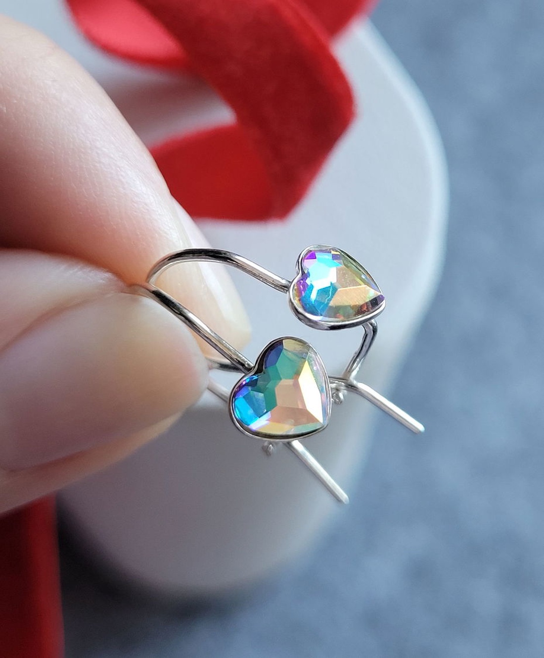 Cercei argint 925 cu inimioare Swarovski  - bijuterii - cercei - cercei din argint - Artynos.ro