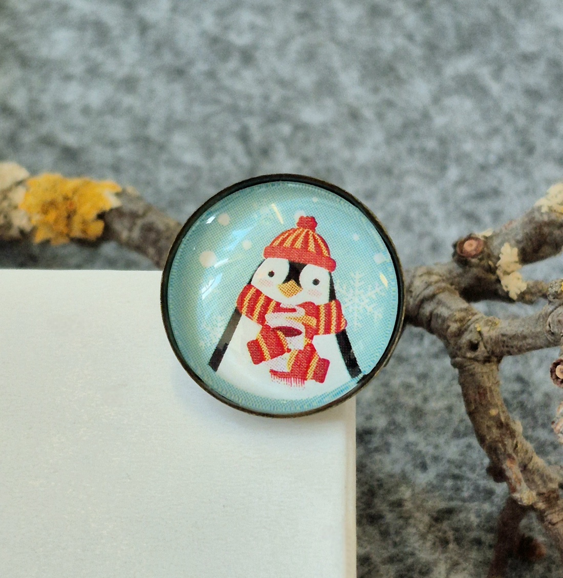 Inel reglabil cu Pingui echipat de iarnă  - bijuterii - inele - inele cu figurine - Artynos.ro