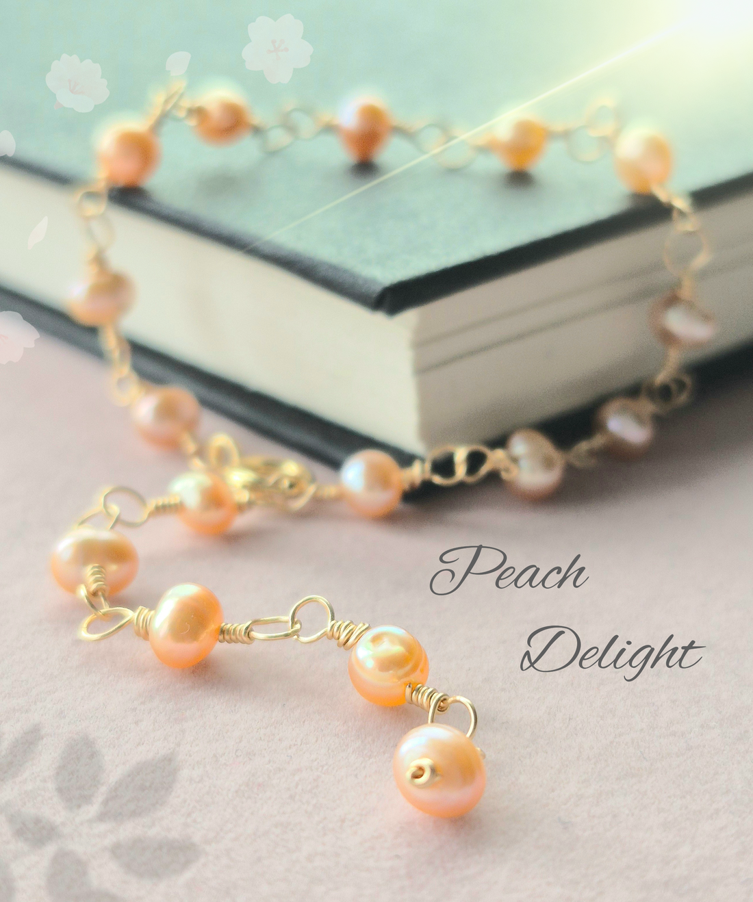 Brățară aurită din perle naturale de cultură Piersică-roze  - bijuterii - brățări - brățări din perle - Artynos.ro
