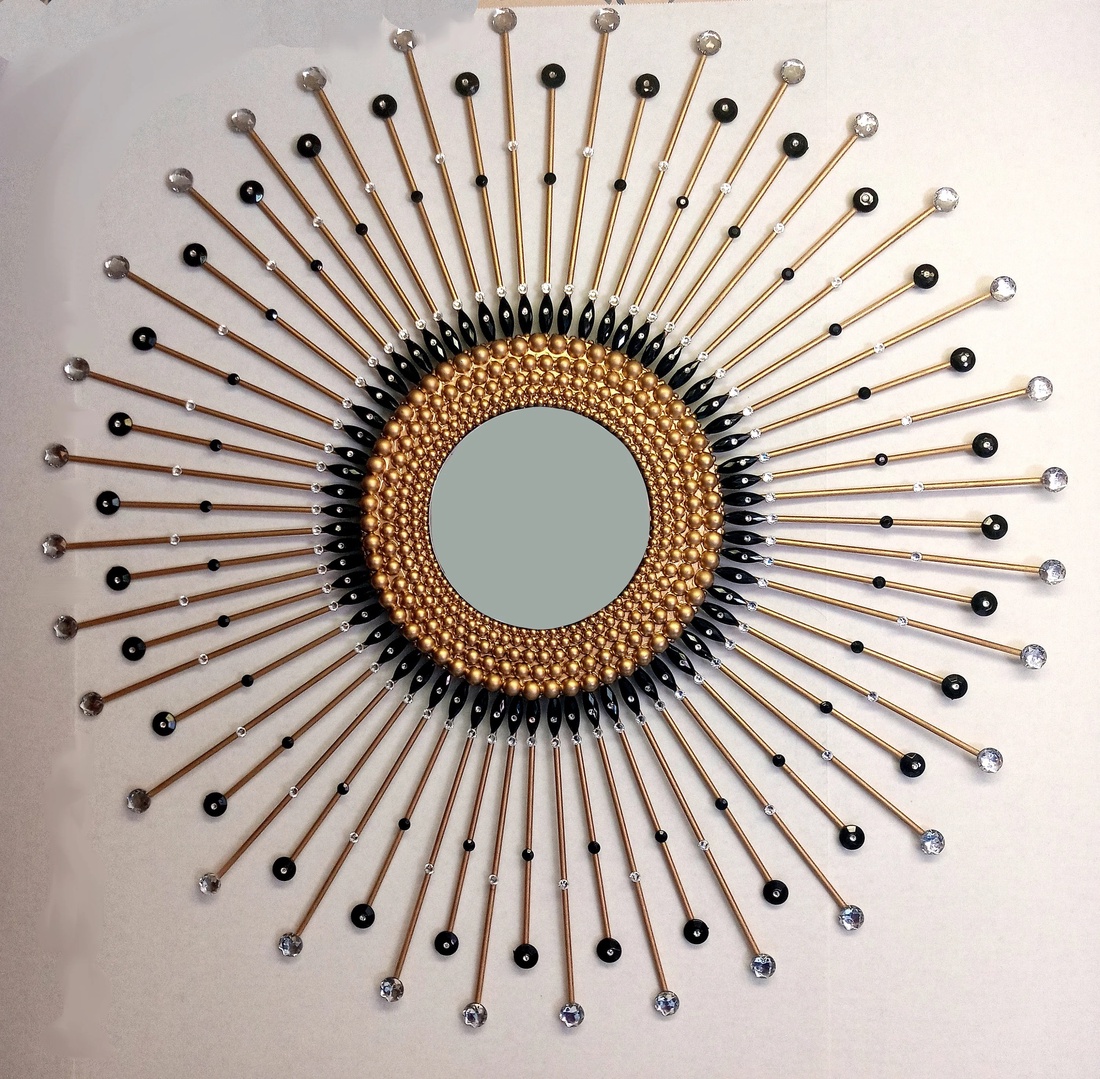 Beautiful Handmade Pearl Frame Gold Black 80 cm Diameter Glam Sunburst Mirror - casă & stil de viață - decorațiuni de casă - oglinzi - Artynos.ro