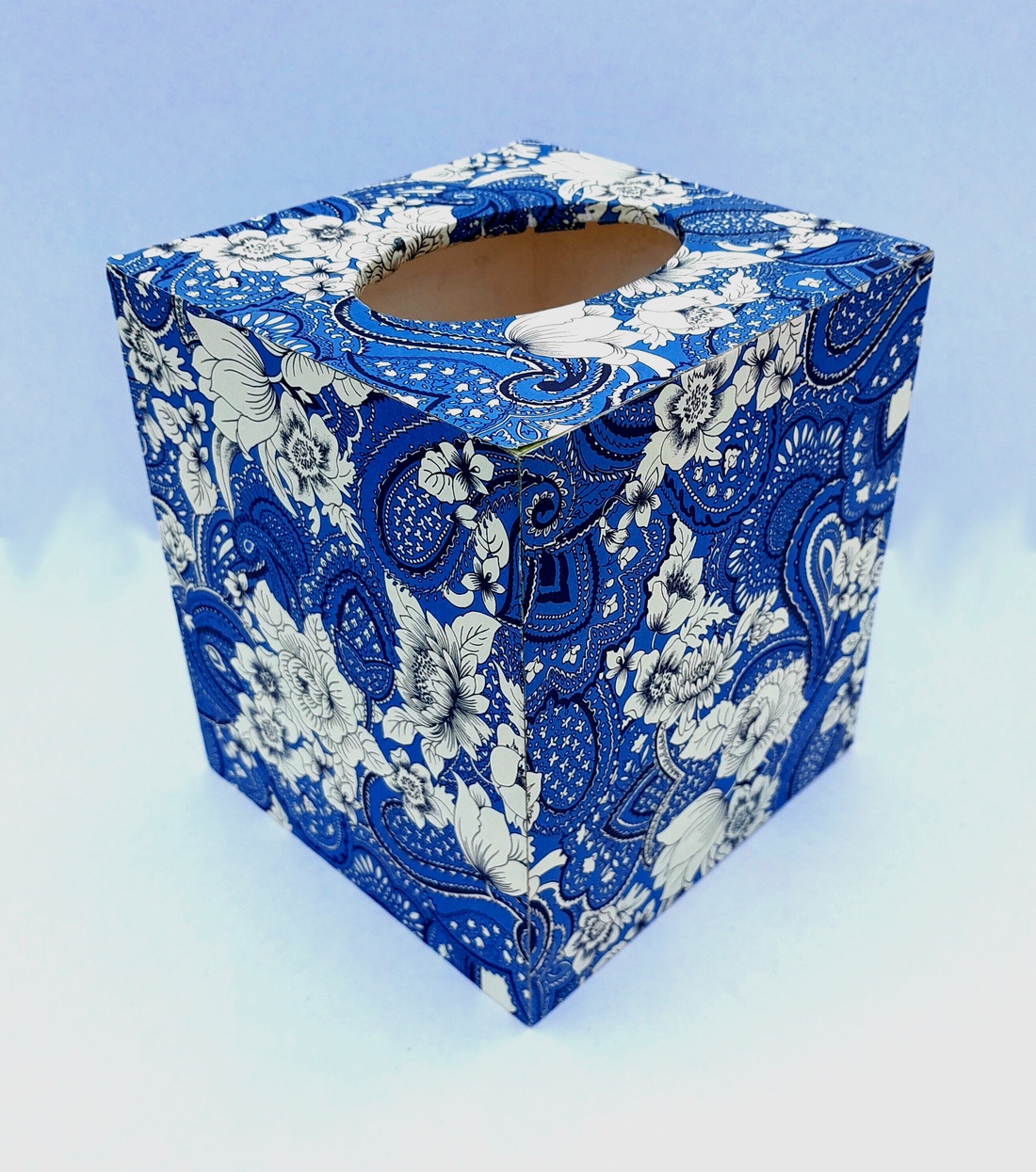  Wooden Tissue Box Blue Floral Paisley Italian Paper - casă & stil de viață - organizare & depozitare - cutie pentru șervețele - Artynos.ro